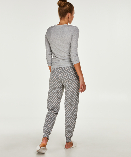 LS ribbestrikket topp med R-hals, Grå