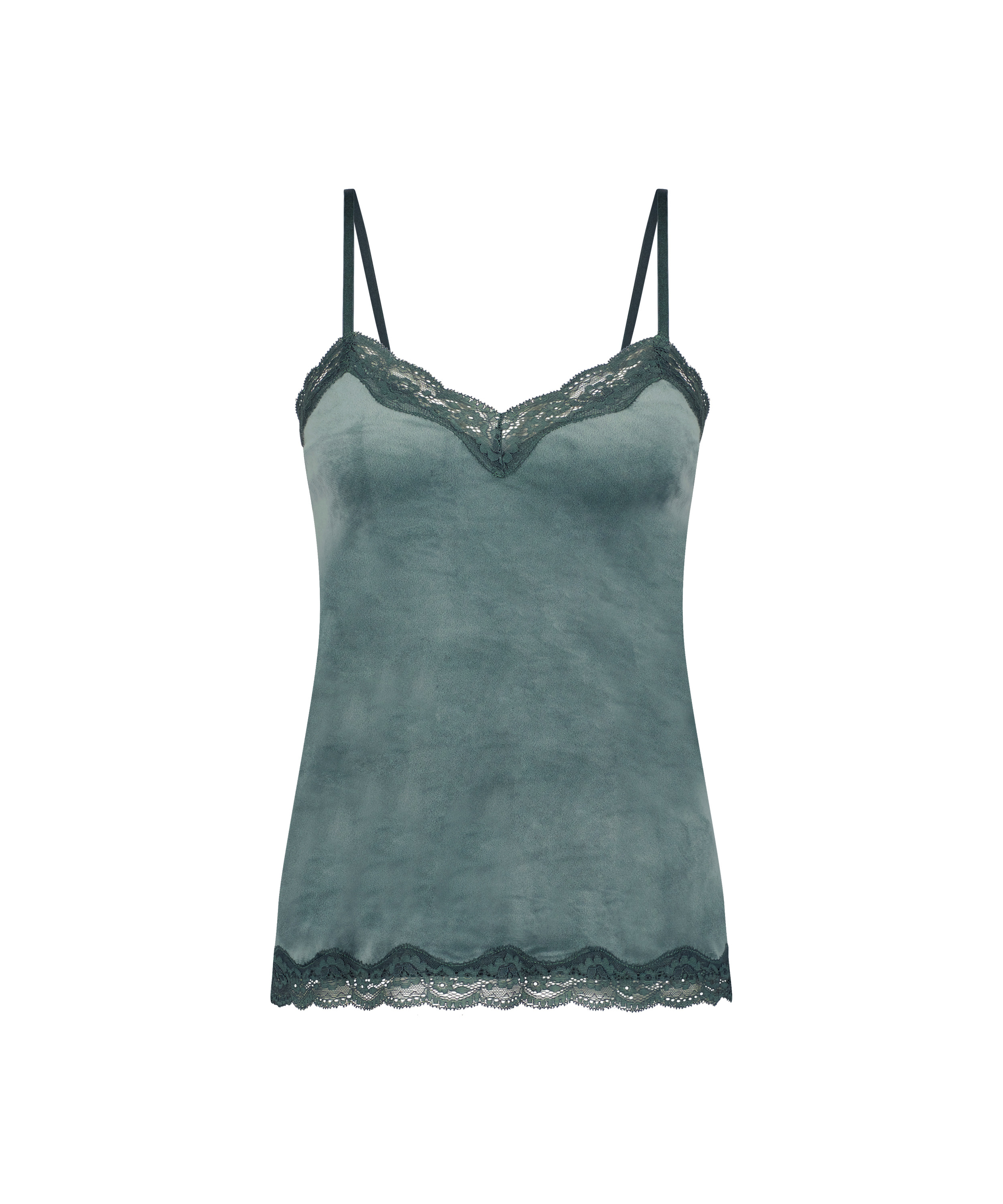 Cami-topp Velours Lace, Gr&oslash;nn, main