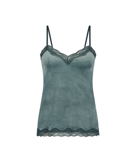 Cami-topp Velours Lace, Gr&oslash;nn