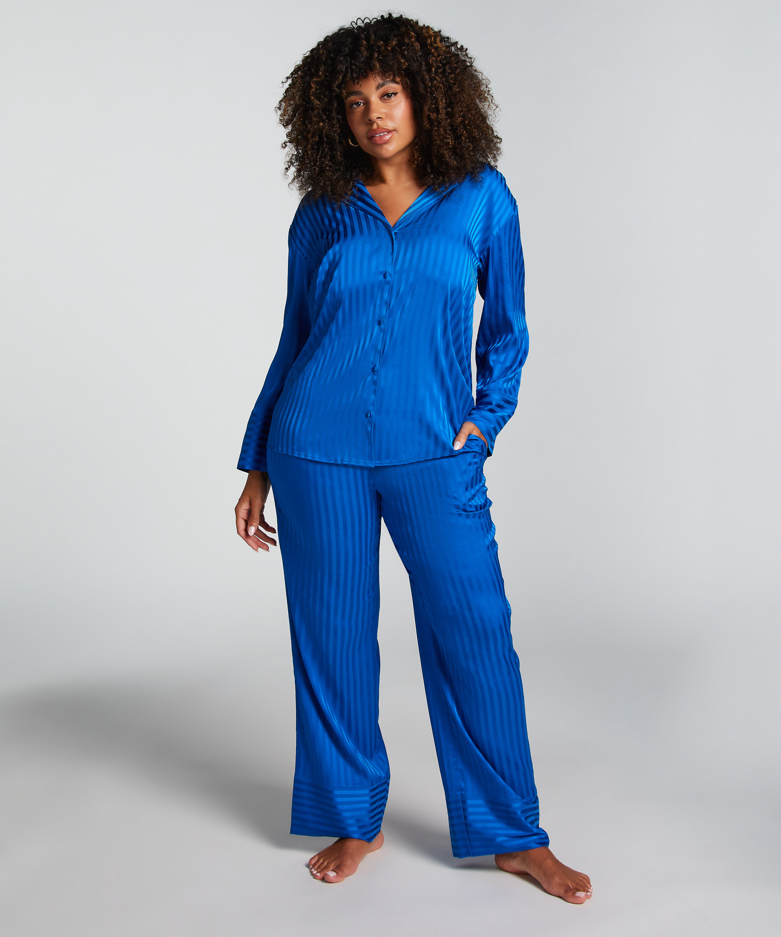 Langermet jakke i sateng, Blå, main