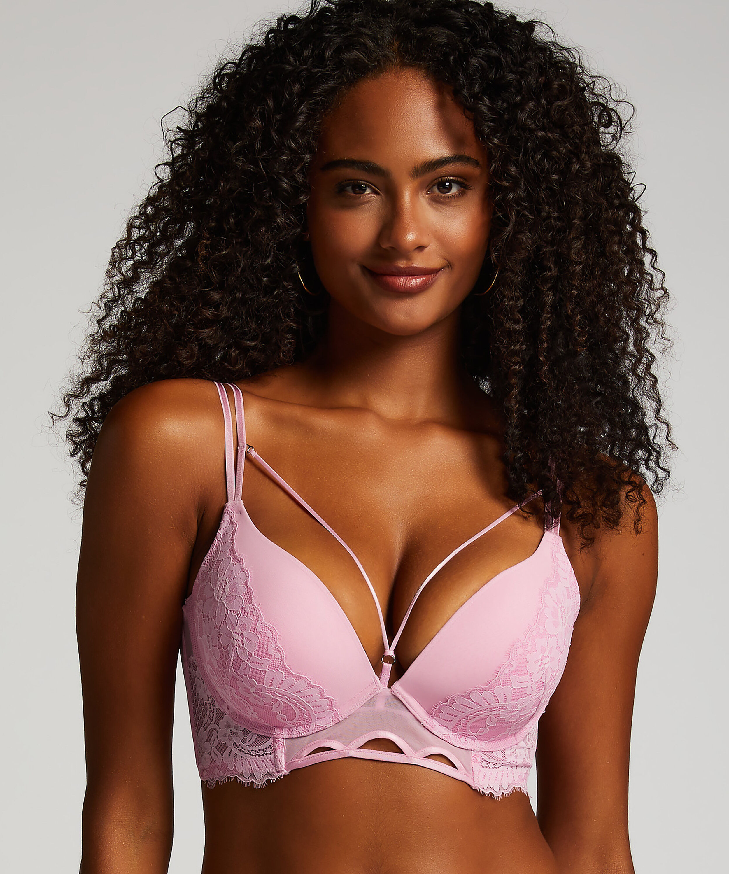 Polstret longline push-up BH med bøyle Lidia, Rosa