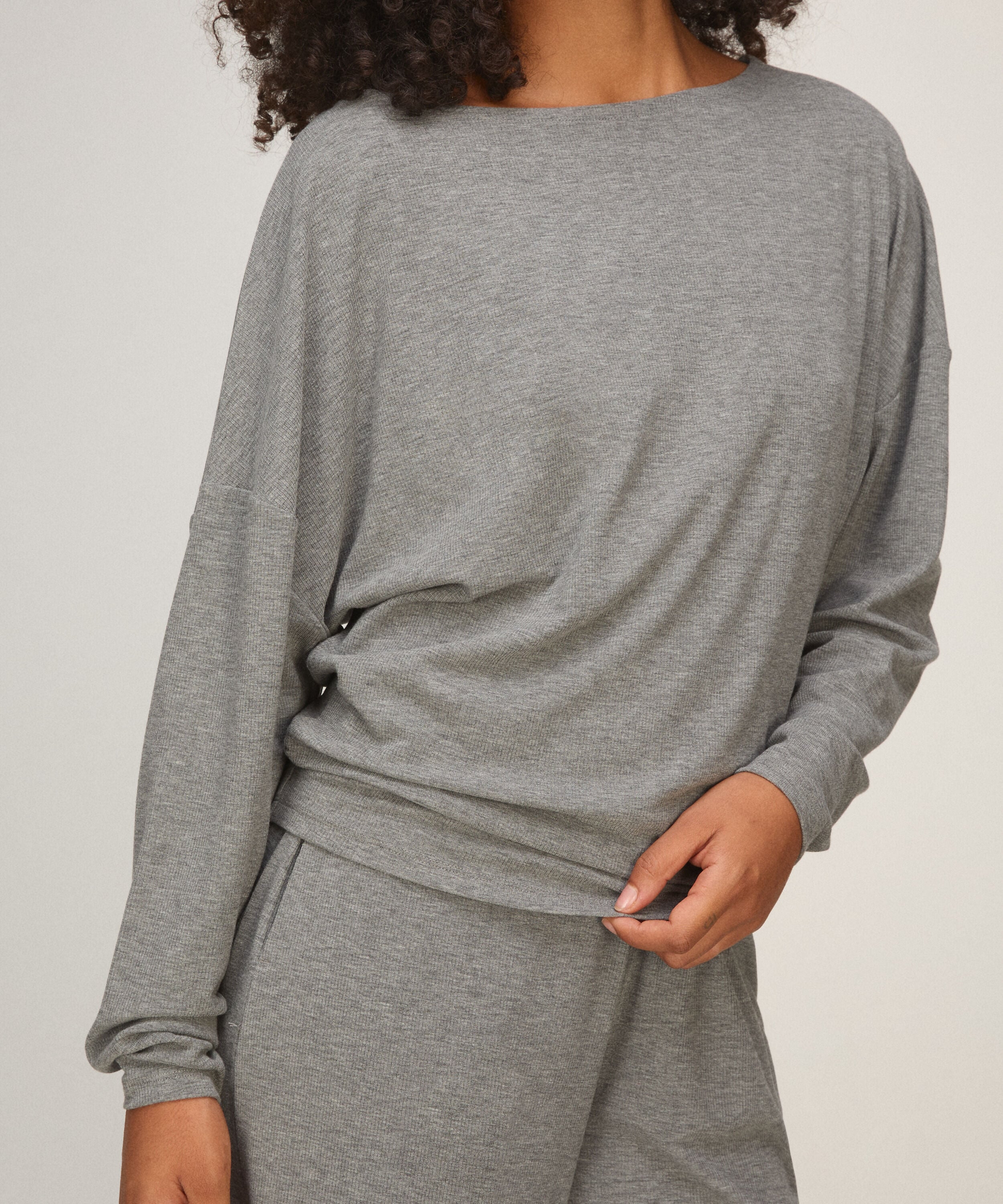 Topp med Lange Ermer Premium Rib Batwing, Grå