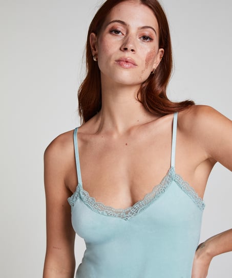 Cami-topp Velours Lace, Gr&oslash;nn