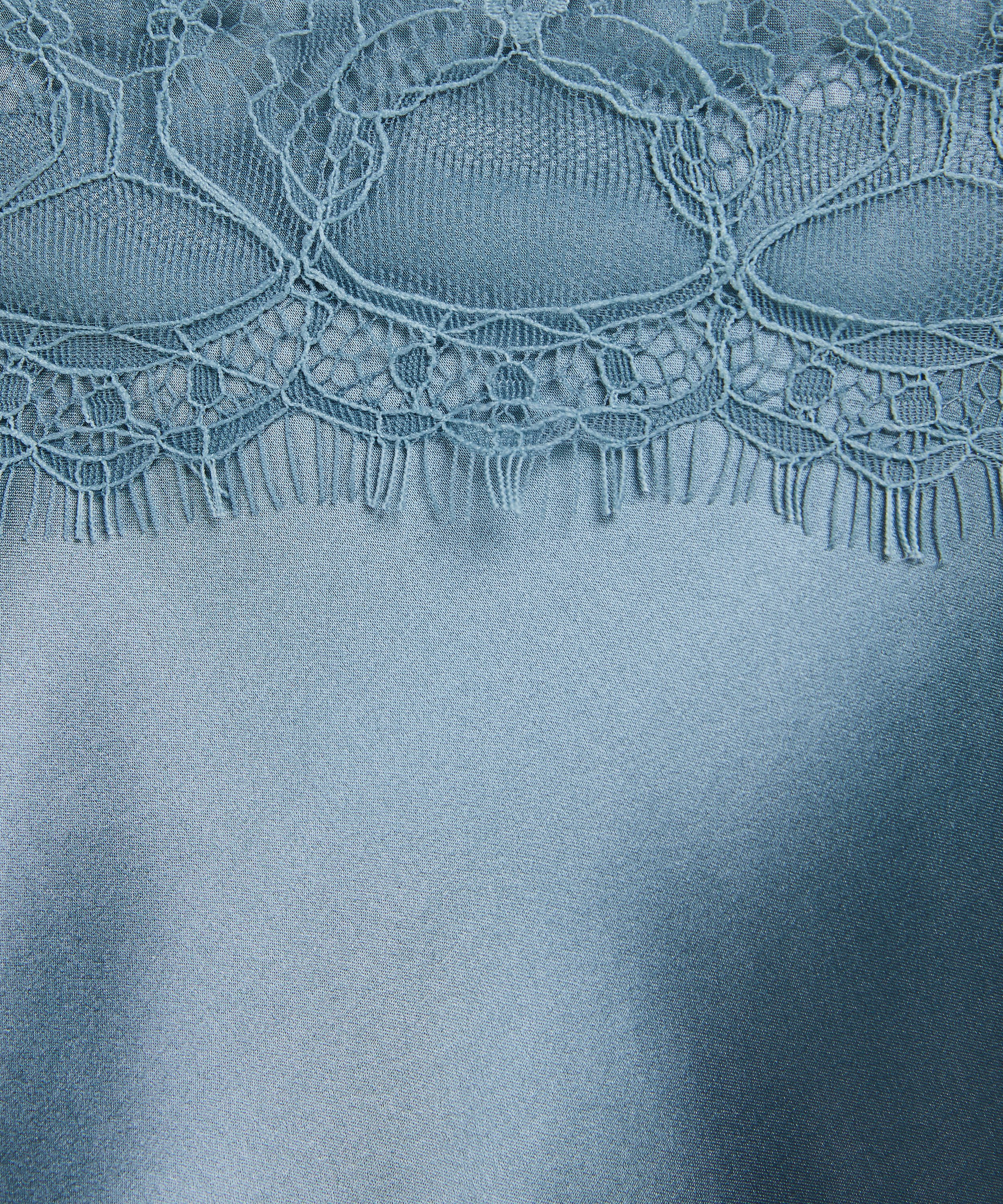 Silkeunderkjole med blonder, Blå, main