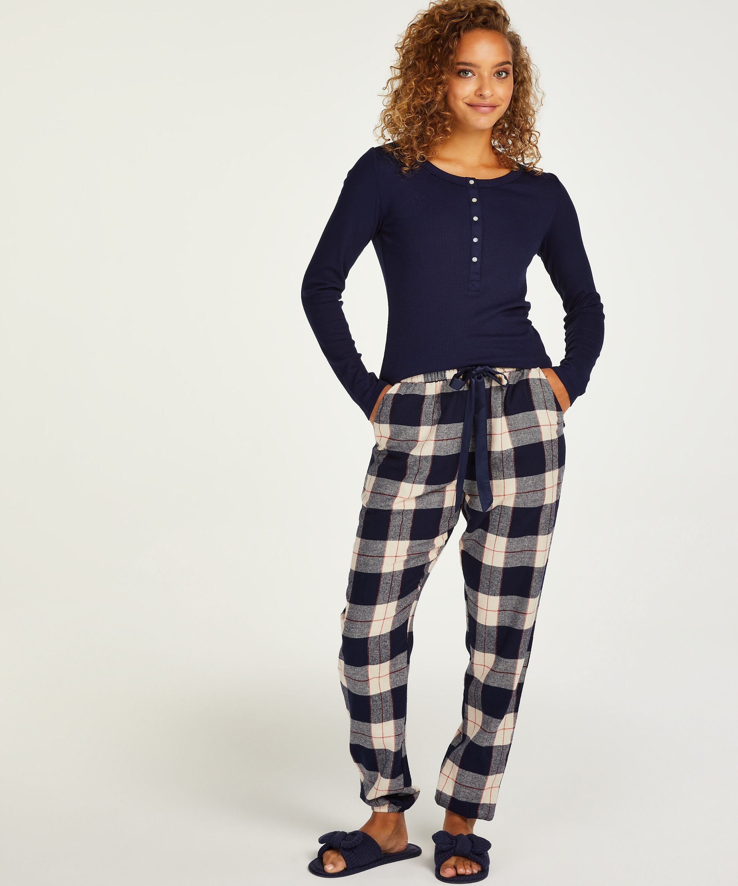Check Cuff Twill Pyjama Pants, Blå
