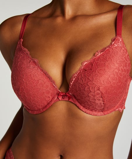 Vattert bh med b&oslash;yle push-up Marine, R&oslash;d