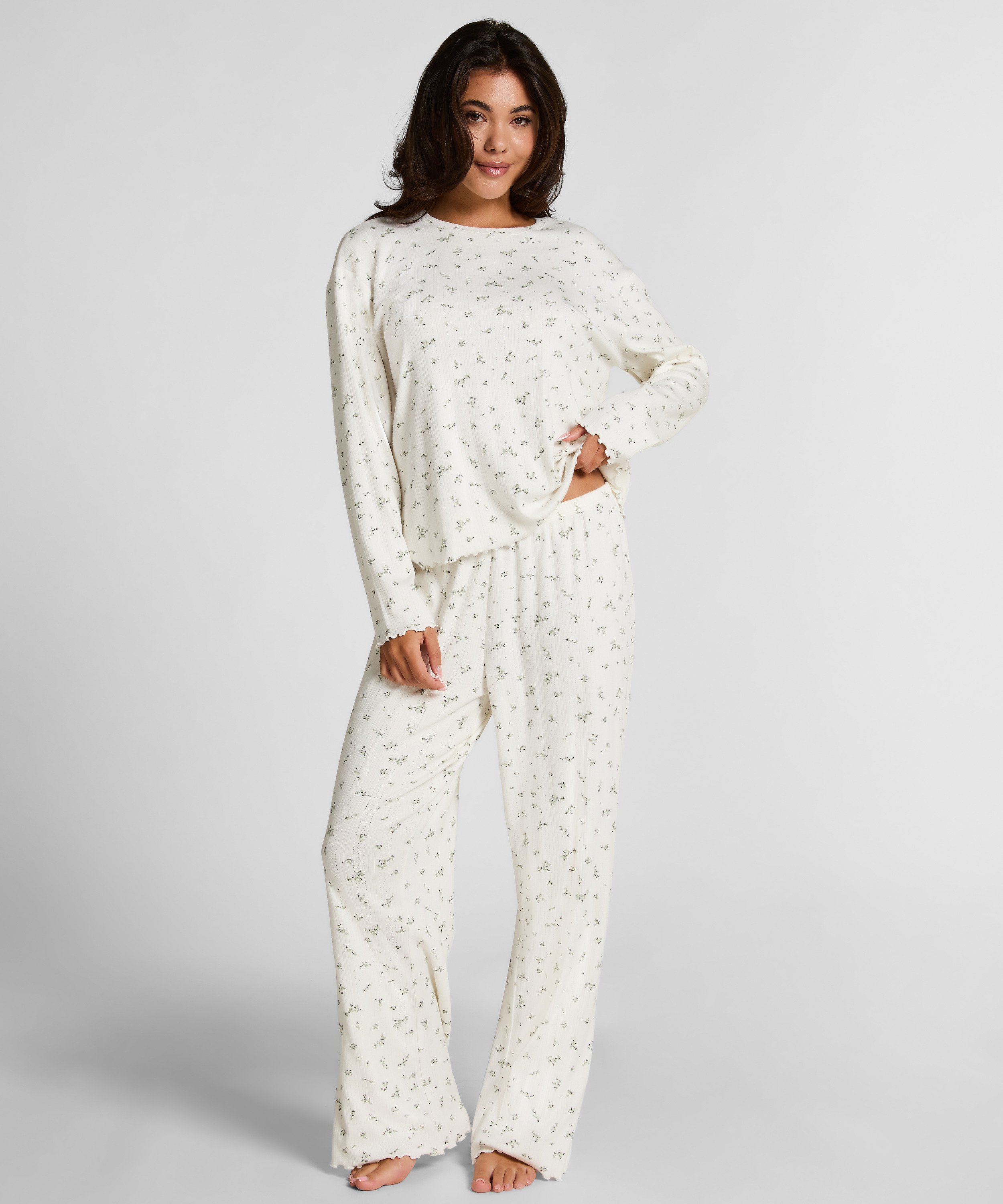 Pyjama Pant Loose Pointelle, Hvit, main