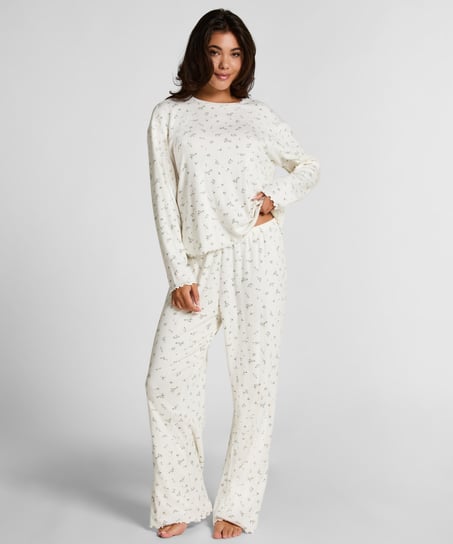Pyjama Pant Loose Pointelle, Hvit