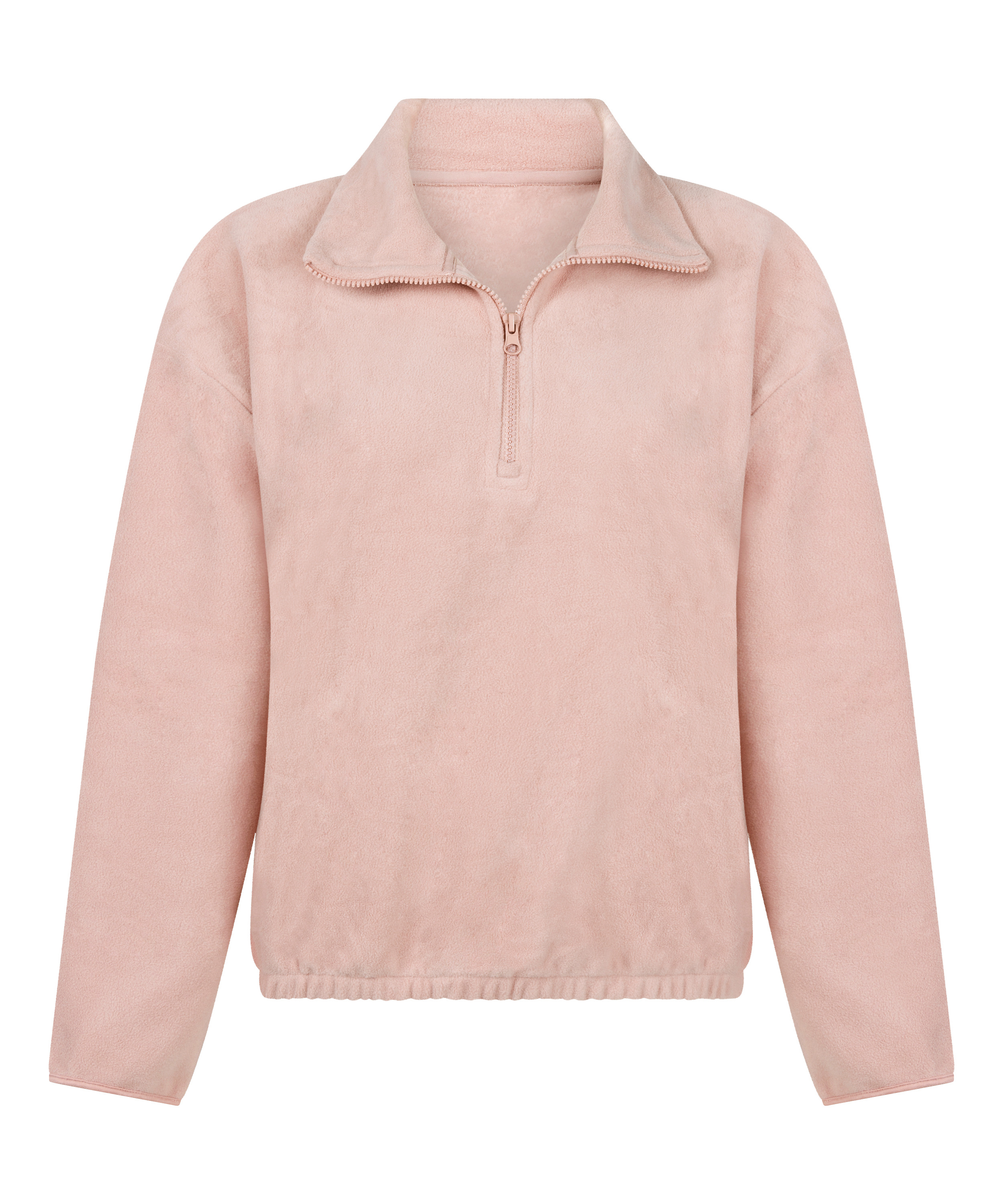 Topp med halv glidelås og sporty fleece, Rosa, main