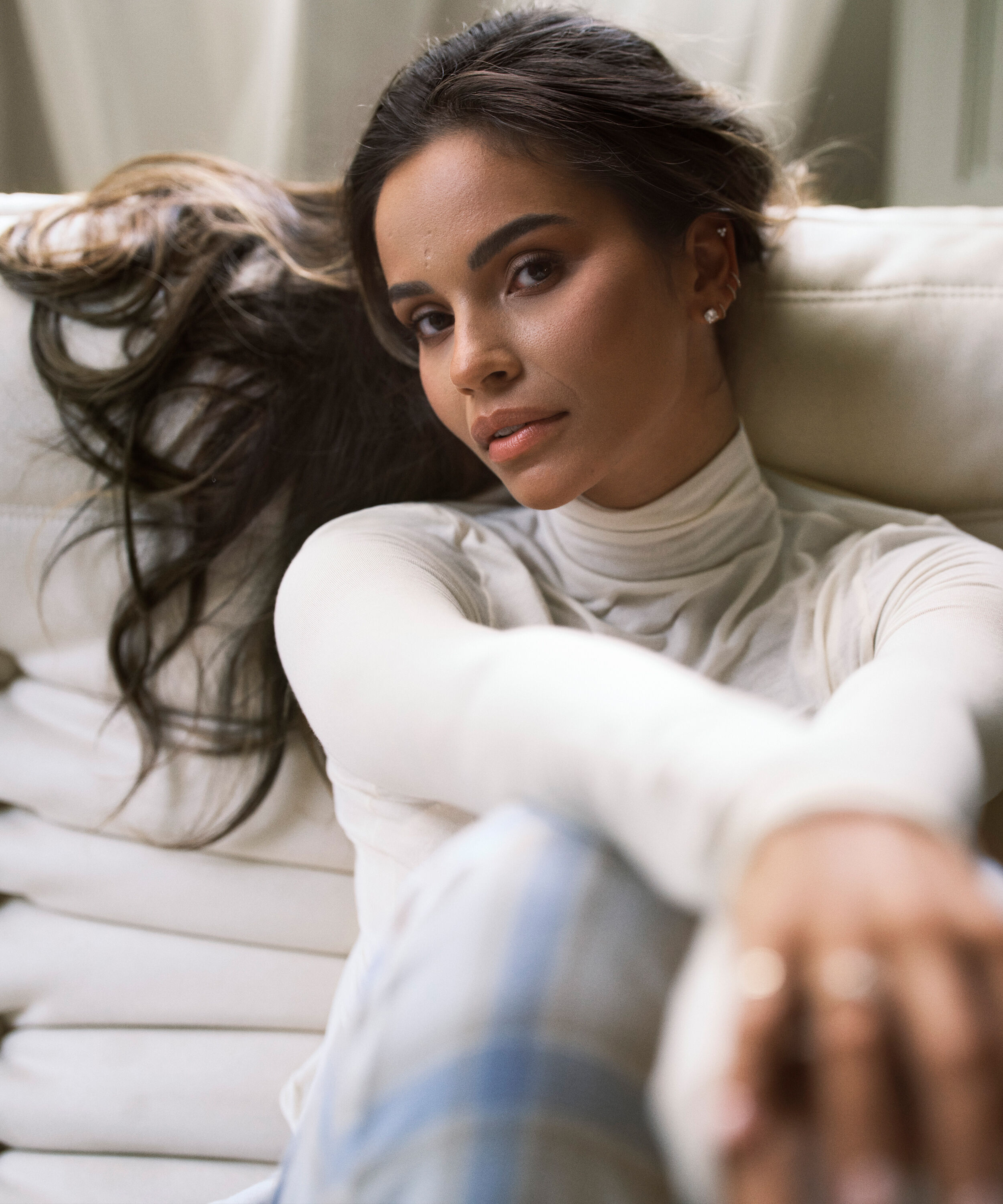 super soft cashmere-skjorte med høyhalset genser