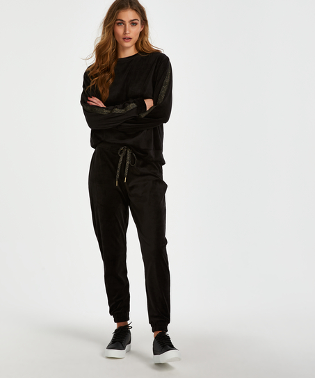 Velvet lurex joggebukser, Svart