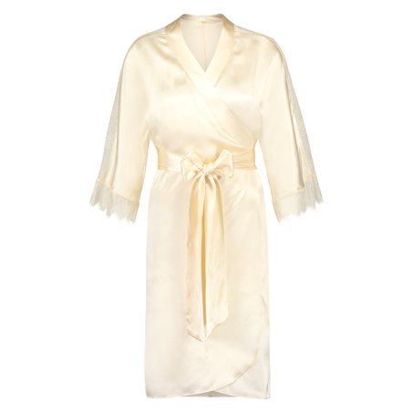 Silkekimono med blonder, Beige