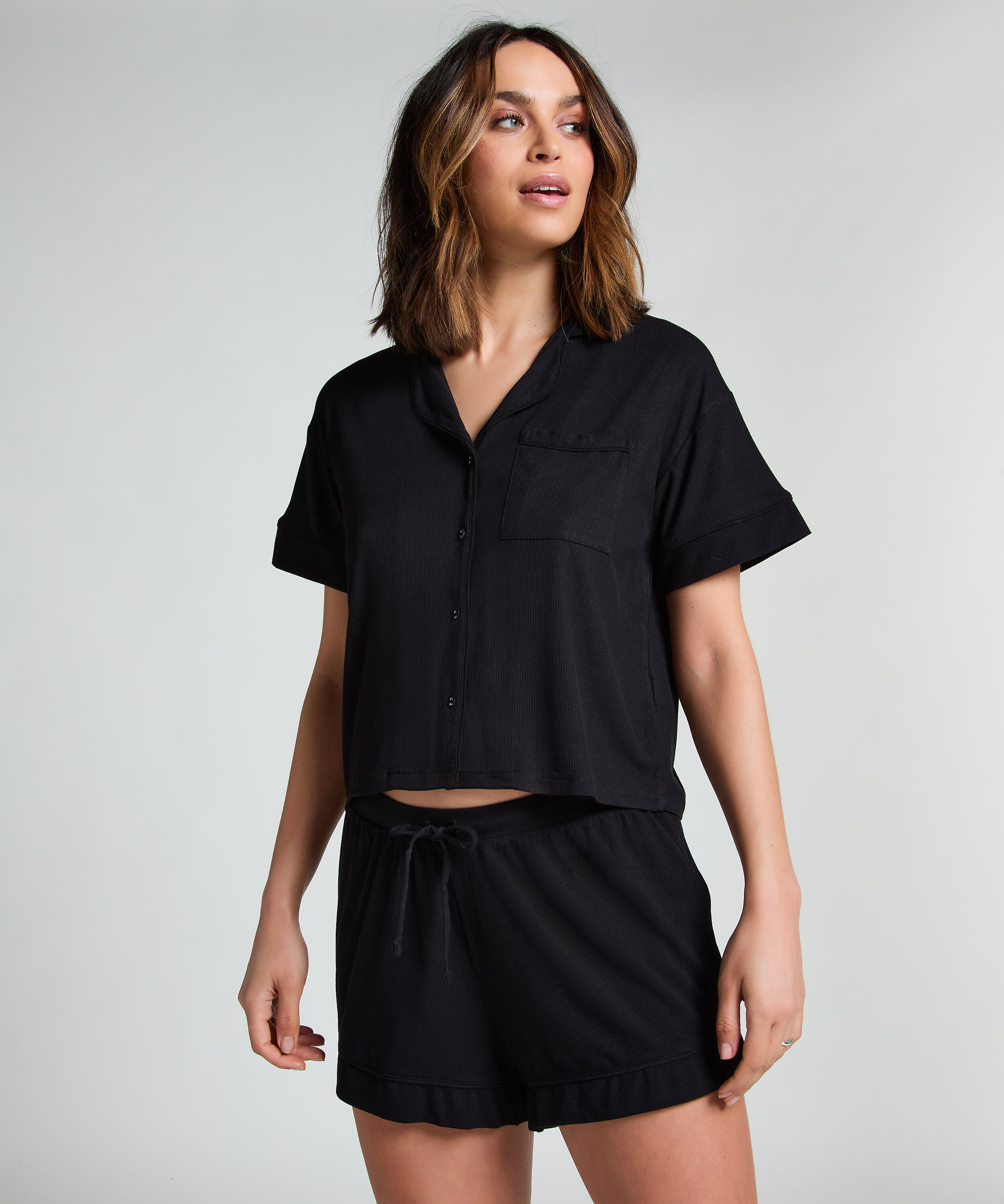 Shorts i ribbestrikket jersey – Basisplagg, Svart