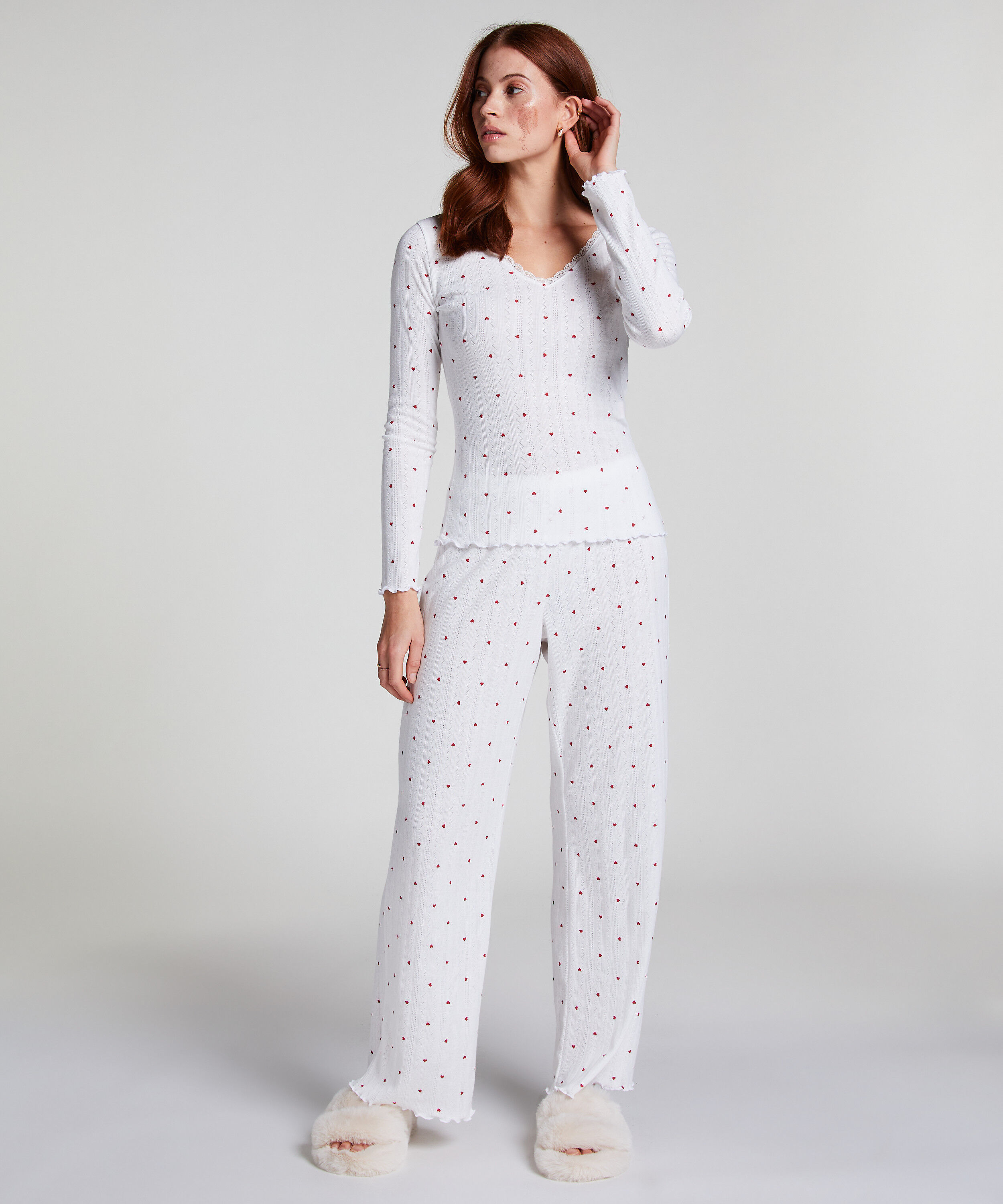 Pyjamabukser Pointelle, Hvit