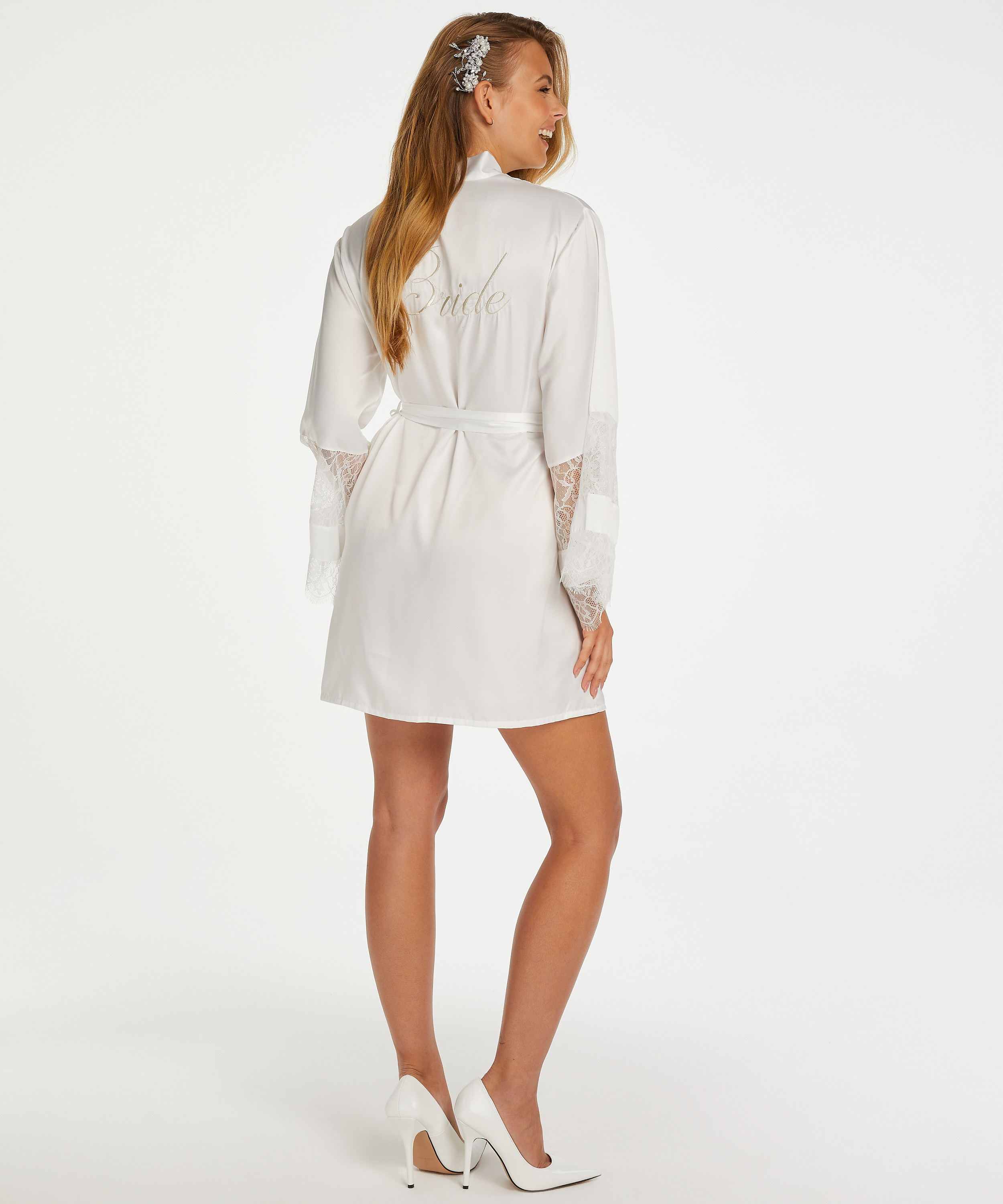 Kimono Bridal i sateng, Hvit, main