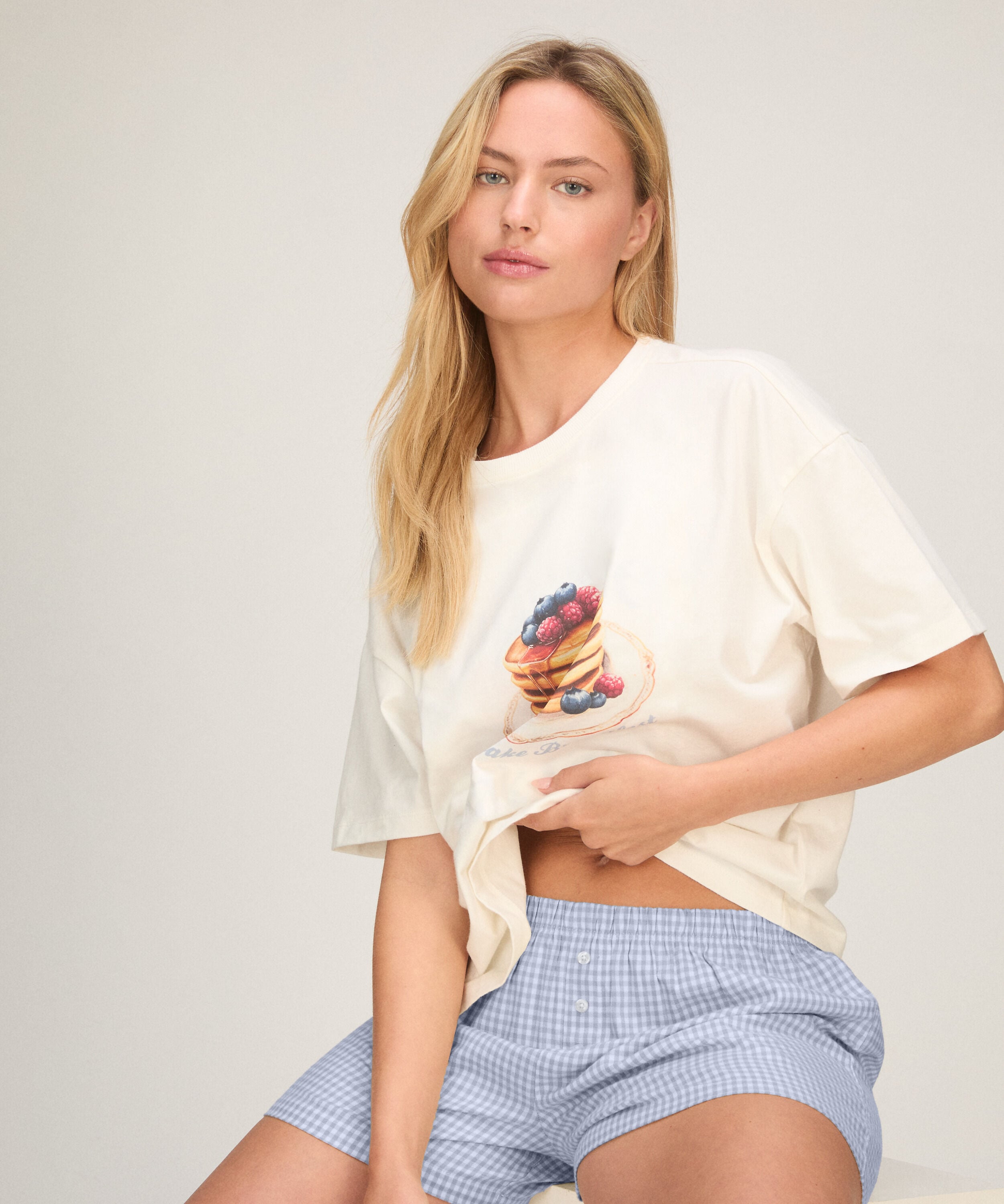 Pyjamassett med Shorts og T-skjorte, Hvit Pyjamassett med Shorts og T-skjorte, Hvit