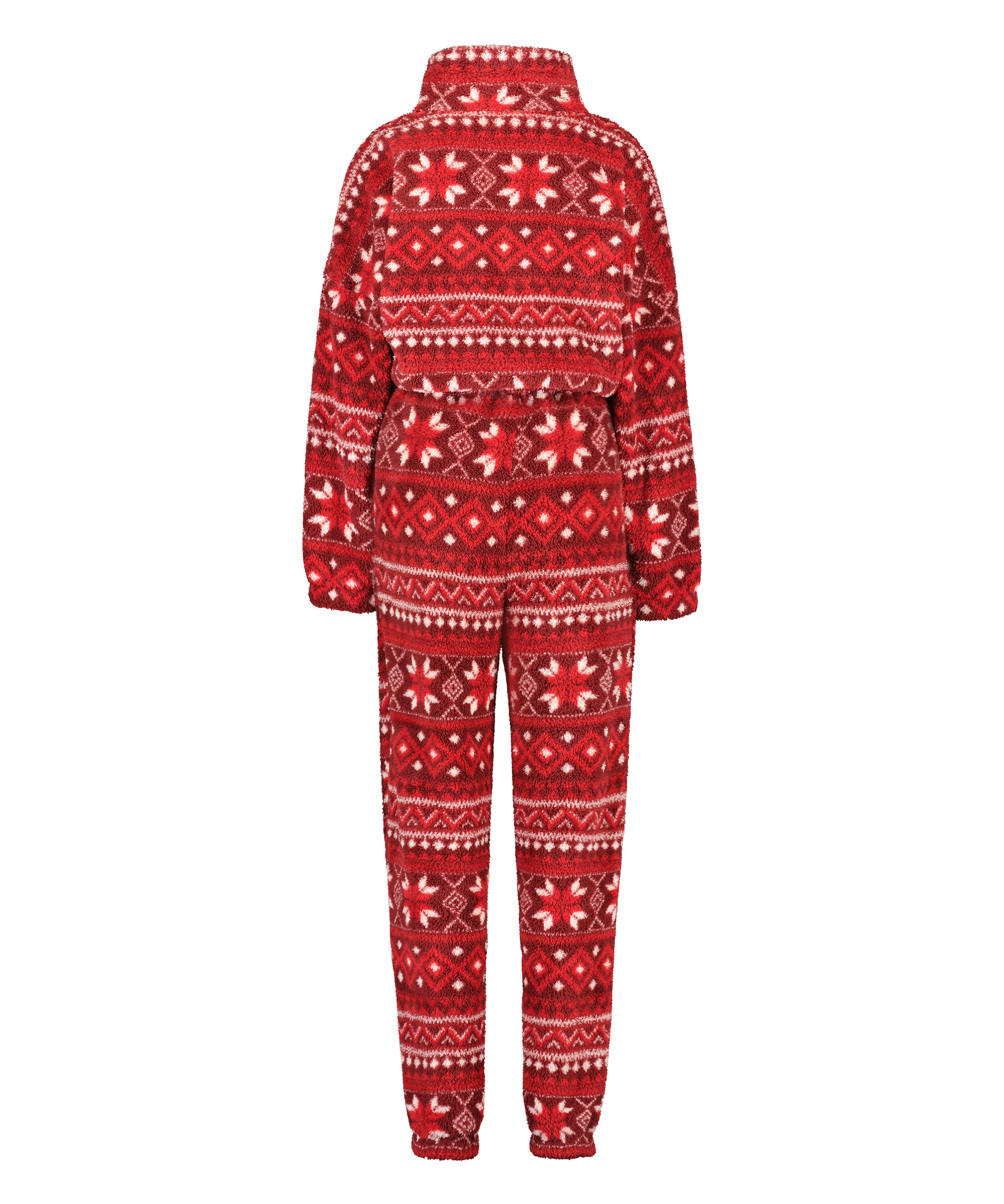 Fairisle flanellfleece onesie, Rød, main