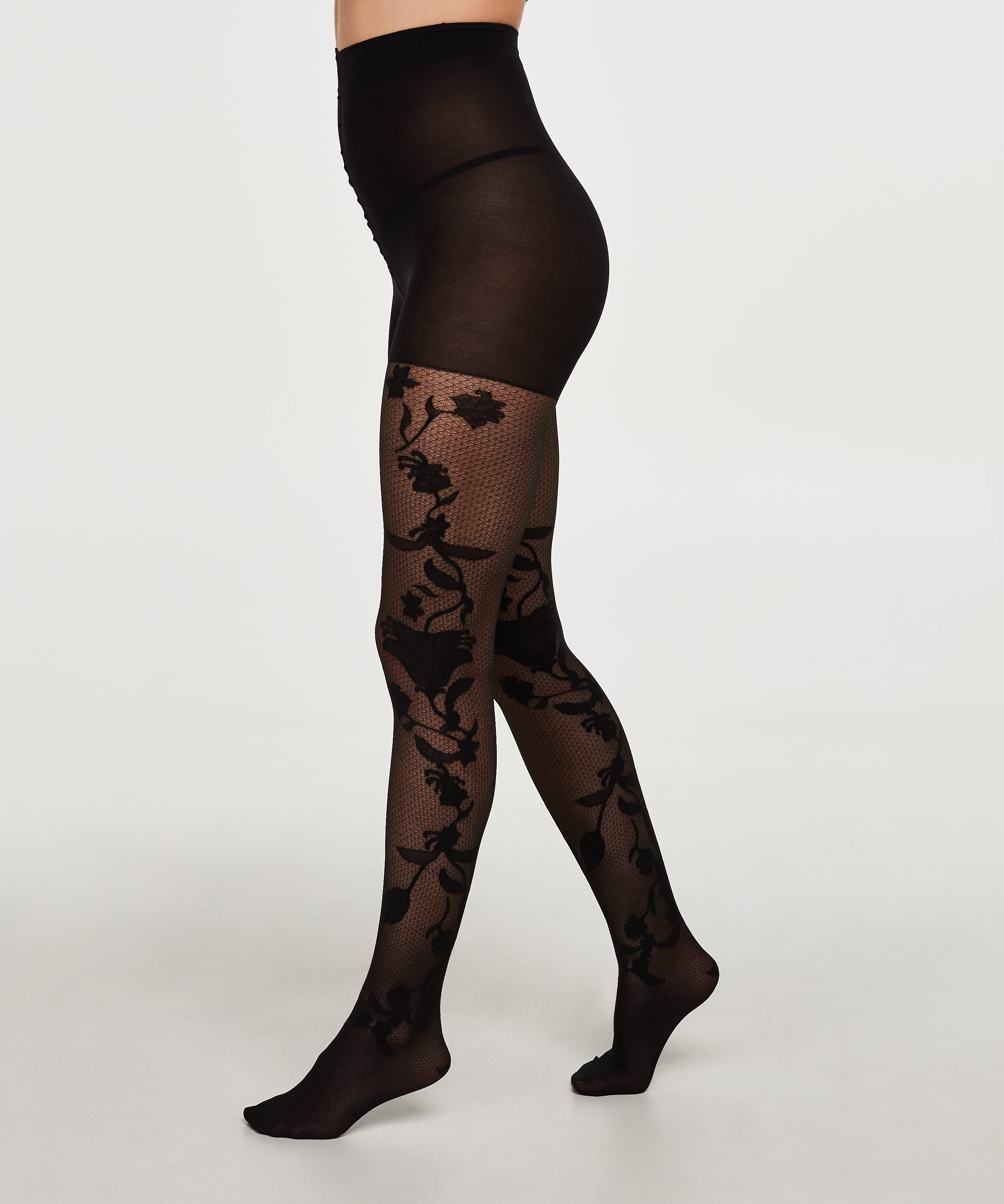 Paisley fishnet tights, Svart, main