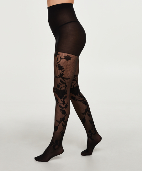 Paisley fishnet tights, Svart