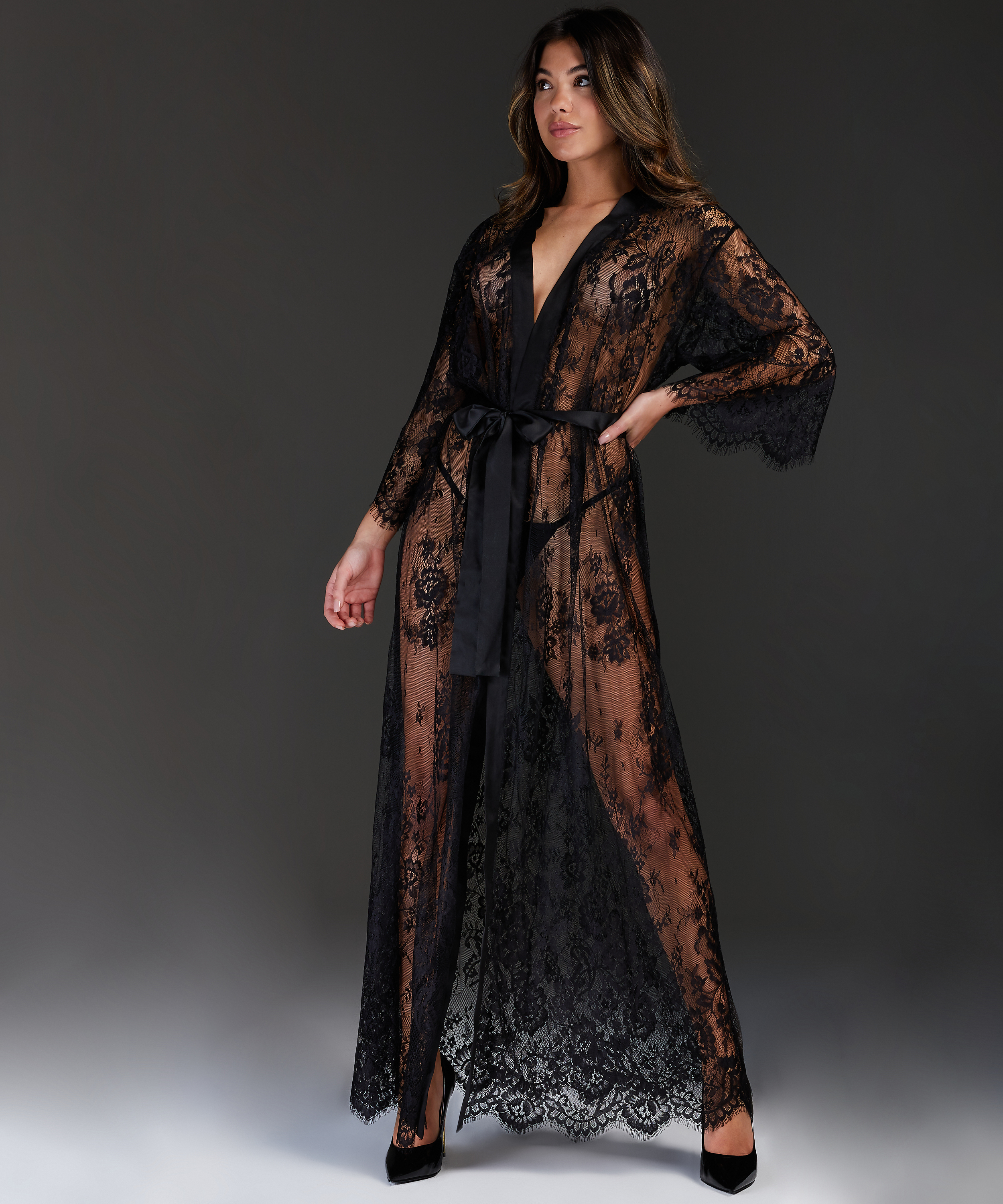 Kimono Allover Lace, Svart, main
