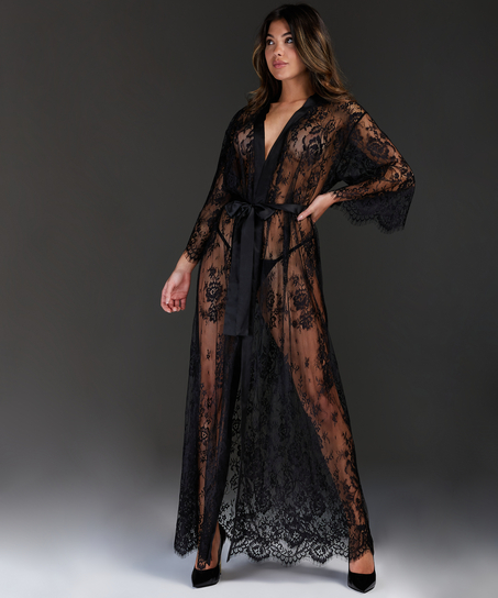 Kimono Allover Lace, Svart