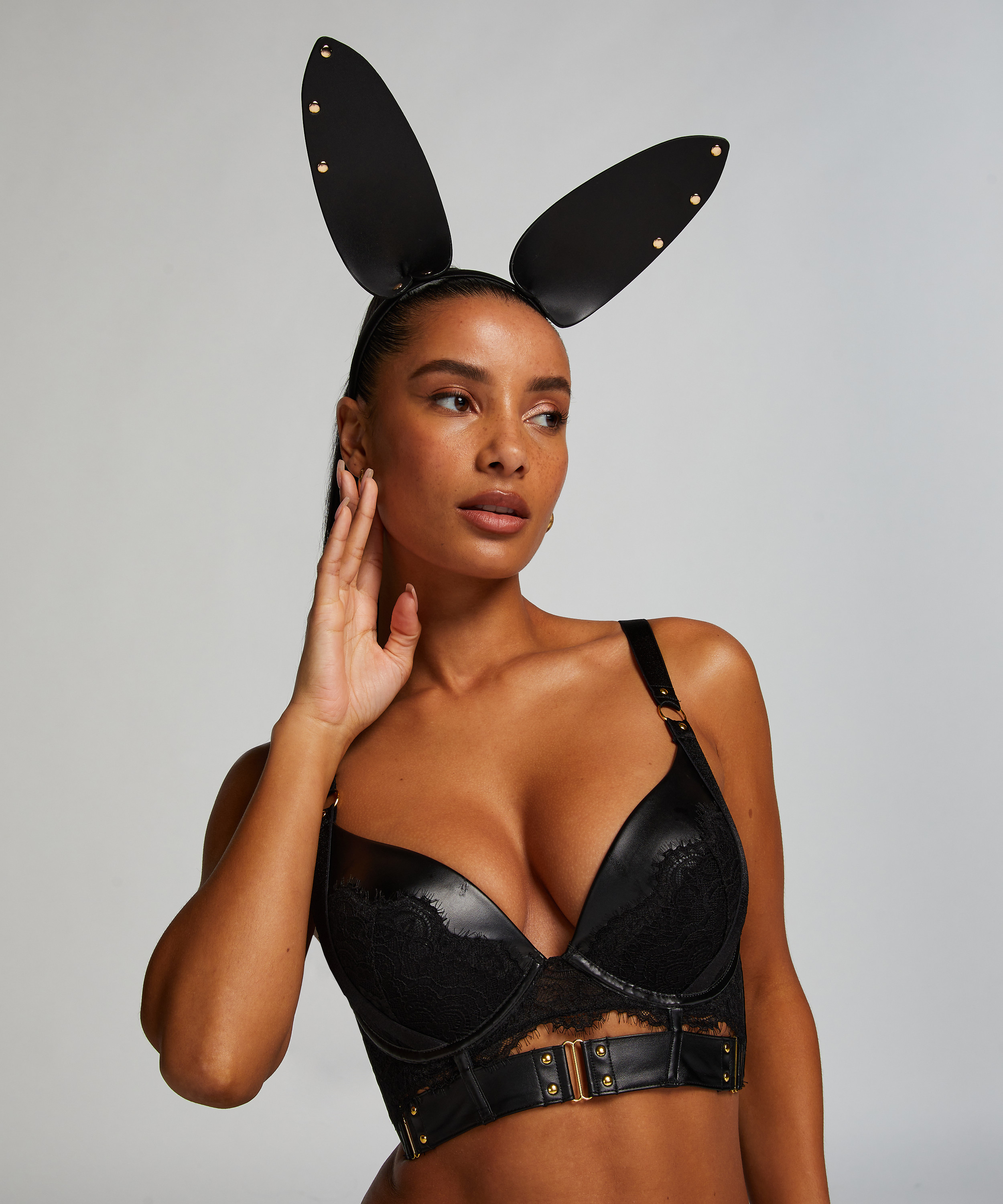 Panneb&aring;nd i imitert skinn Bunny, Svart, main