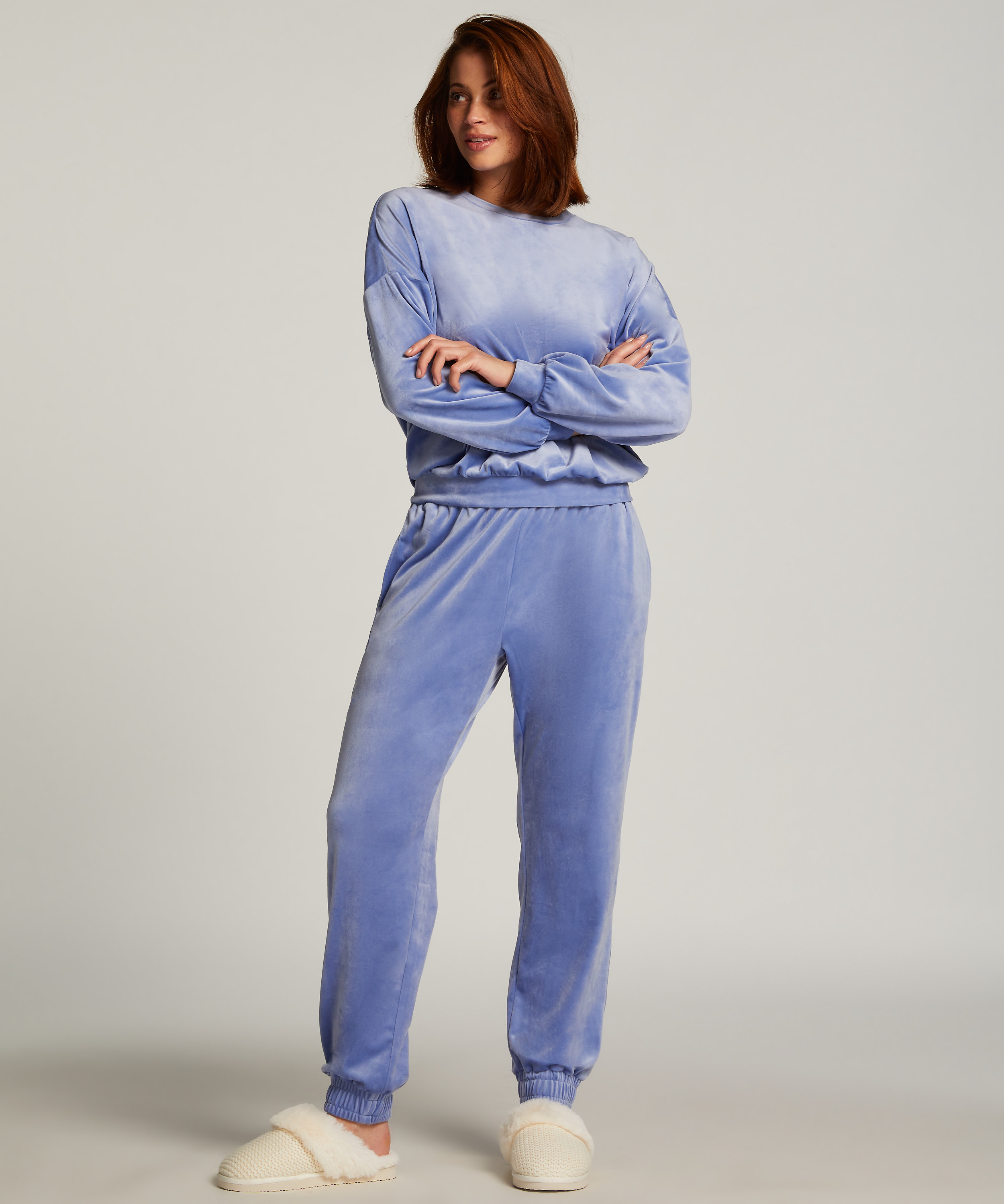 Joggebukser Velours, Bl&aring;, main