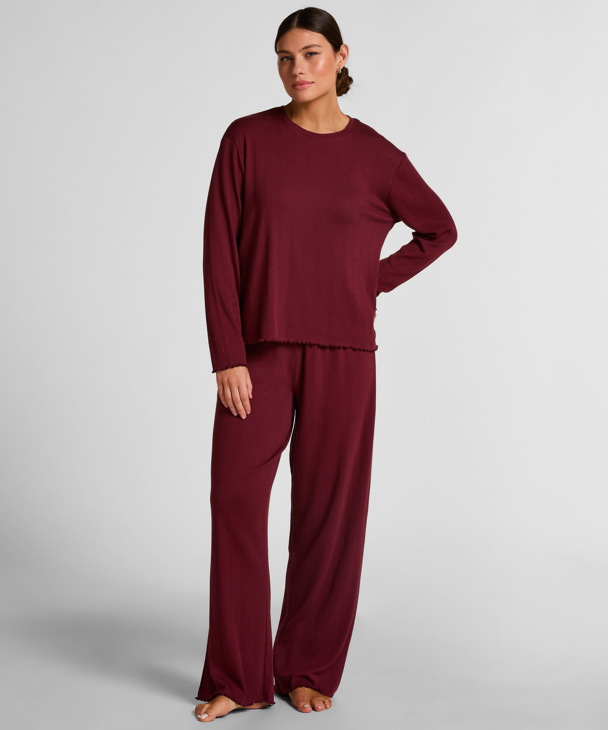 Pyjama Pant Loose Pointelle, Rød