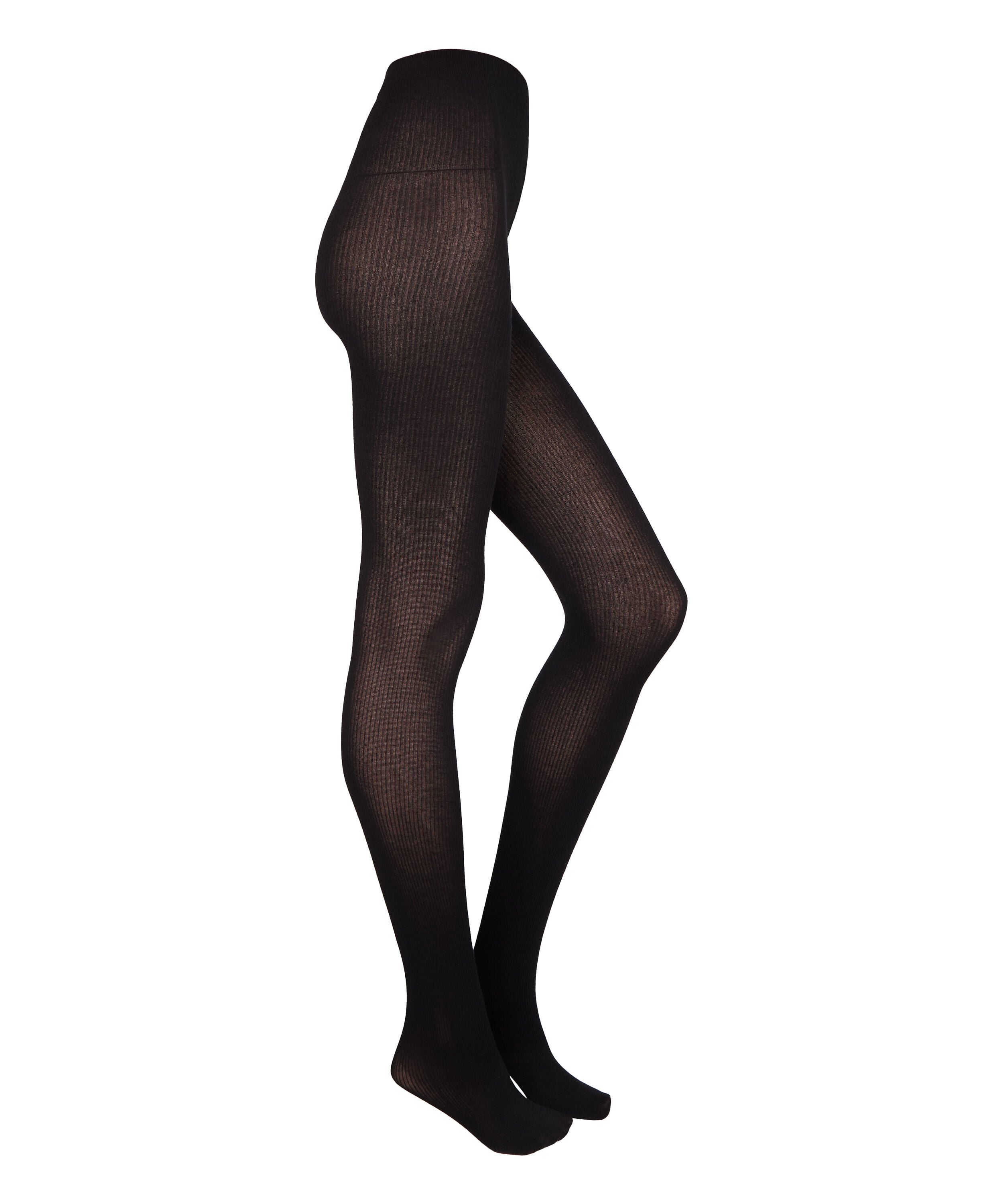 Ribbstrikket Strømpebukse Cashmere Blend, Svart