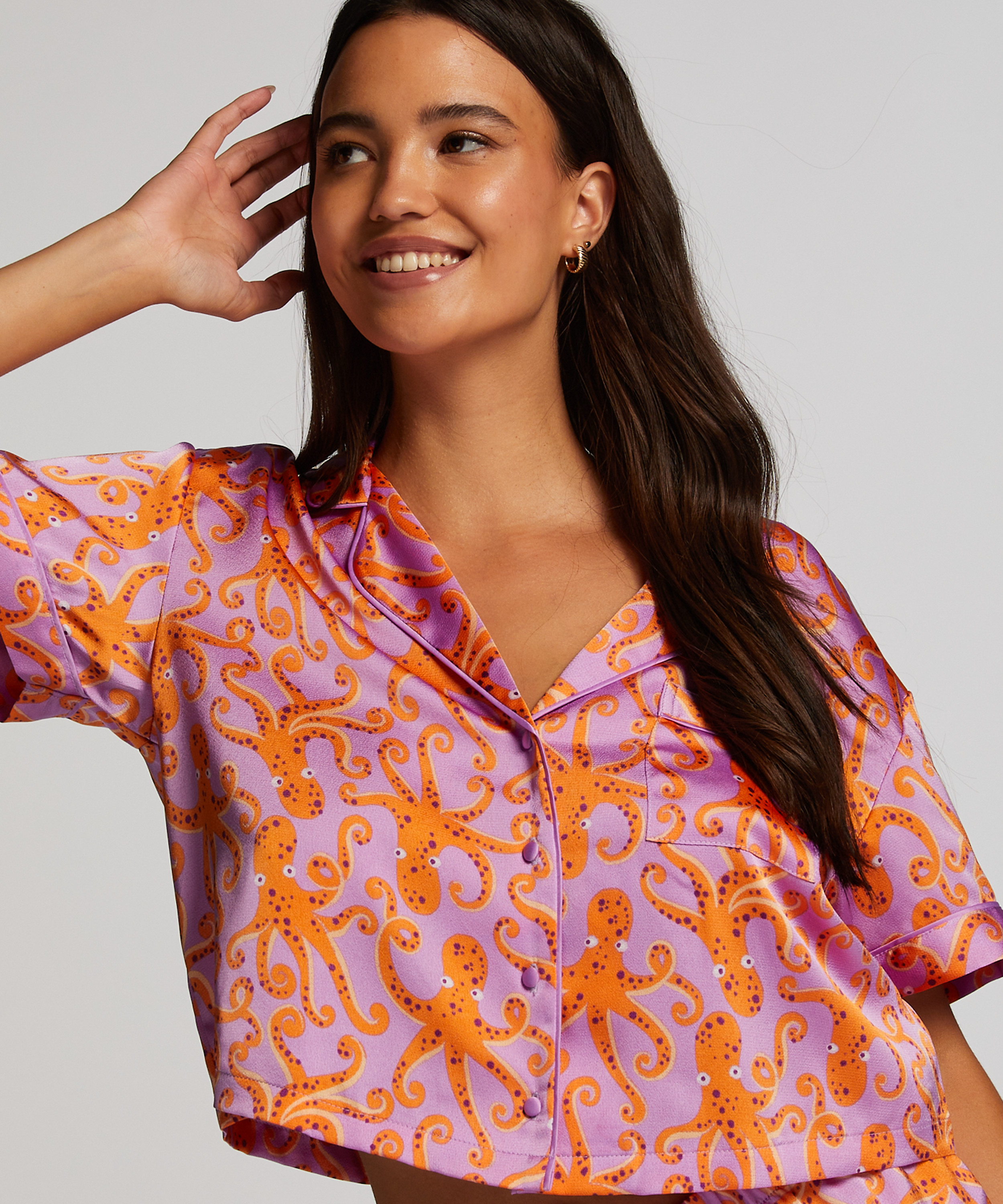 Kortermet jakke i sateng, Lilla, main