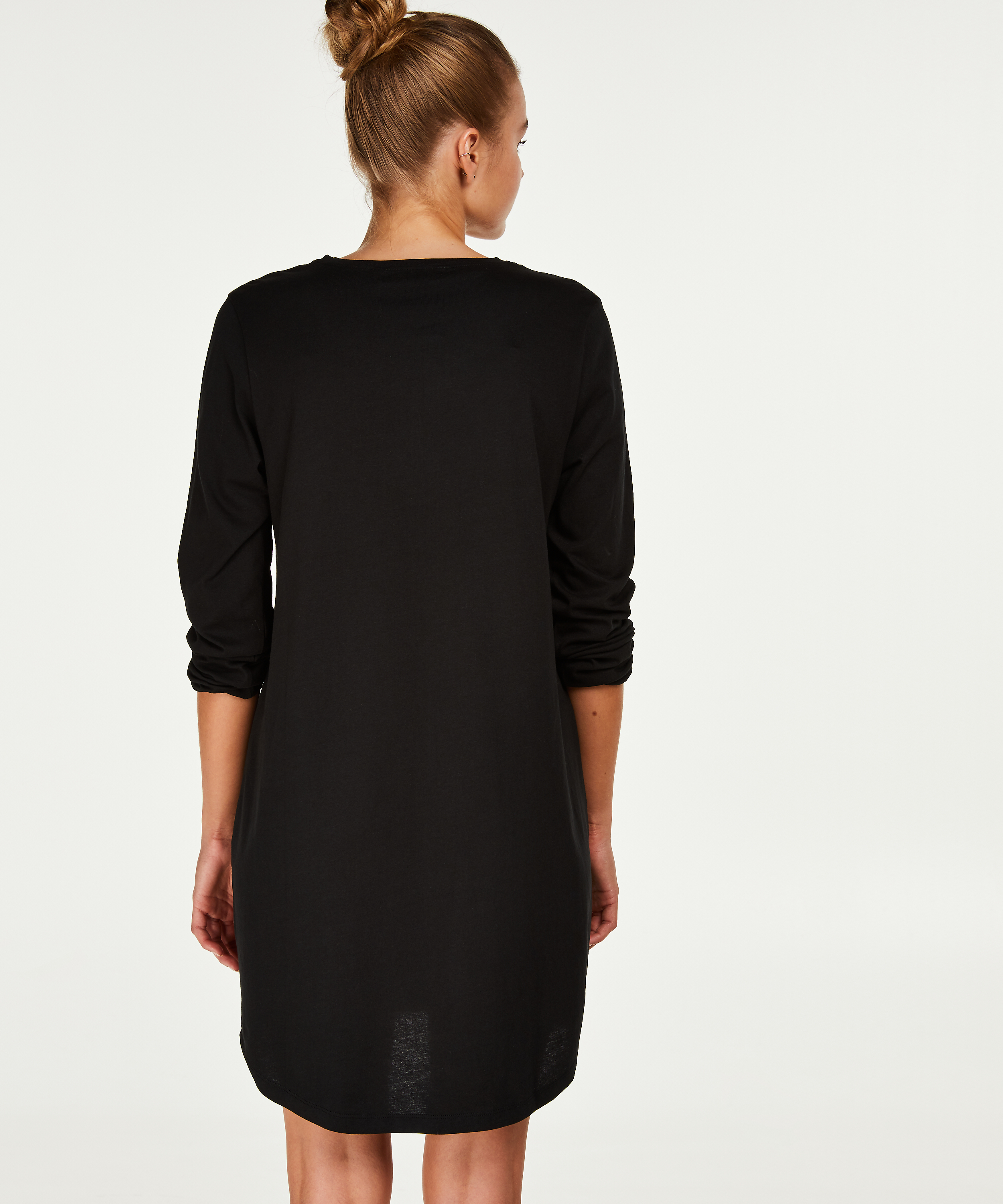 Round Neck Nightshirt, Svart, main