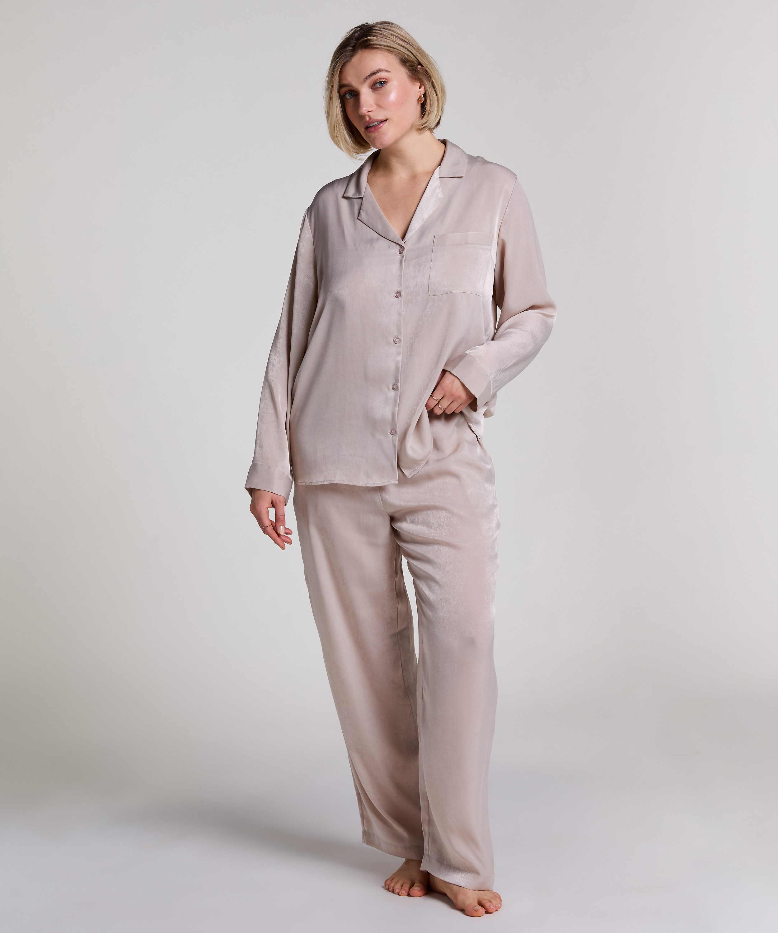 Langermet jakke i sateng, Beige, main