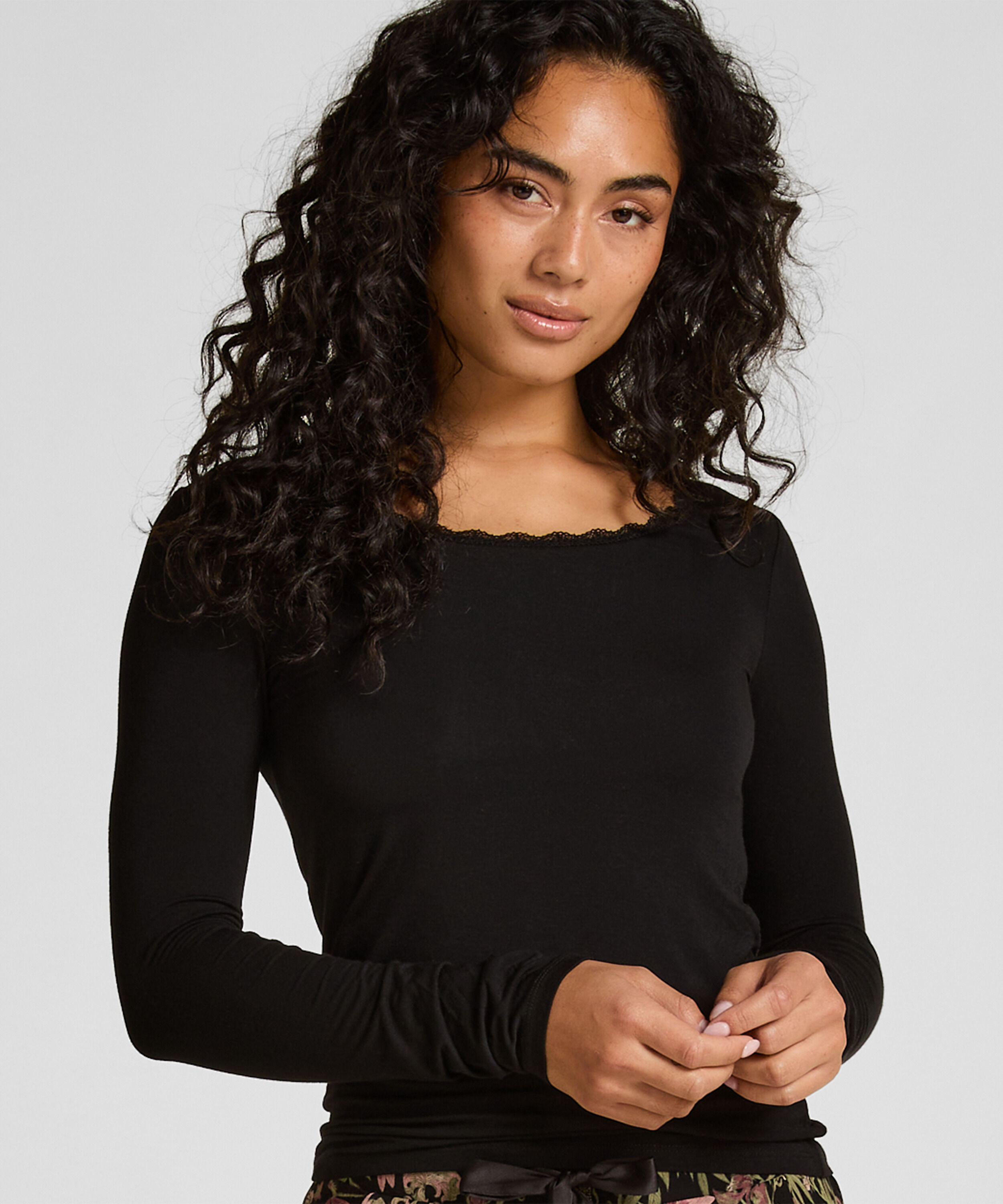 Langermet pyjamasoverdel i jersey, Svart Langermet pyjamasoverdel i jersey, Svart