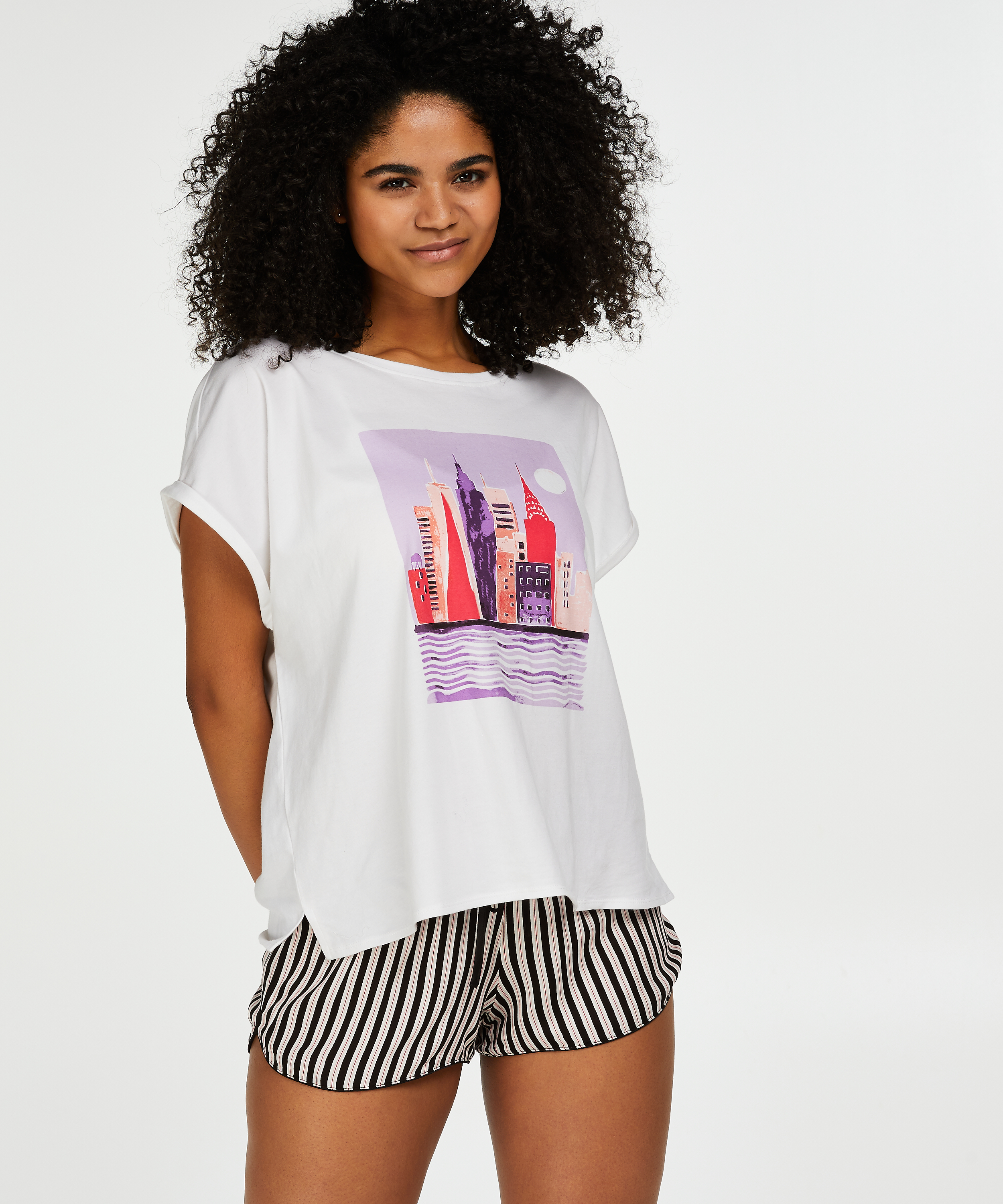 Kort sove-pysjamastopp, Hvit, main