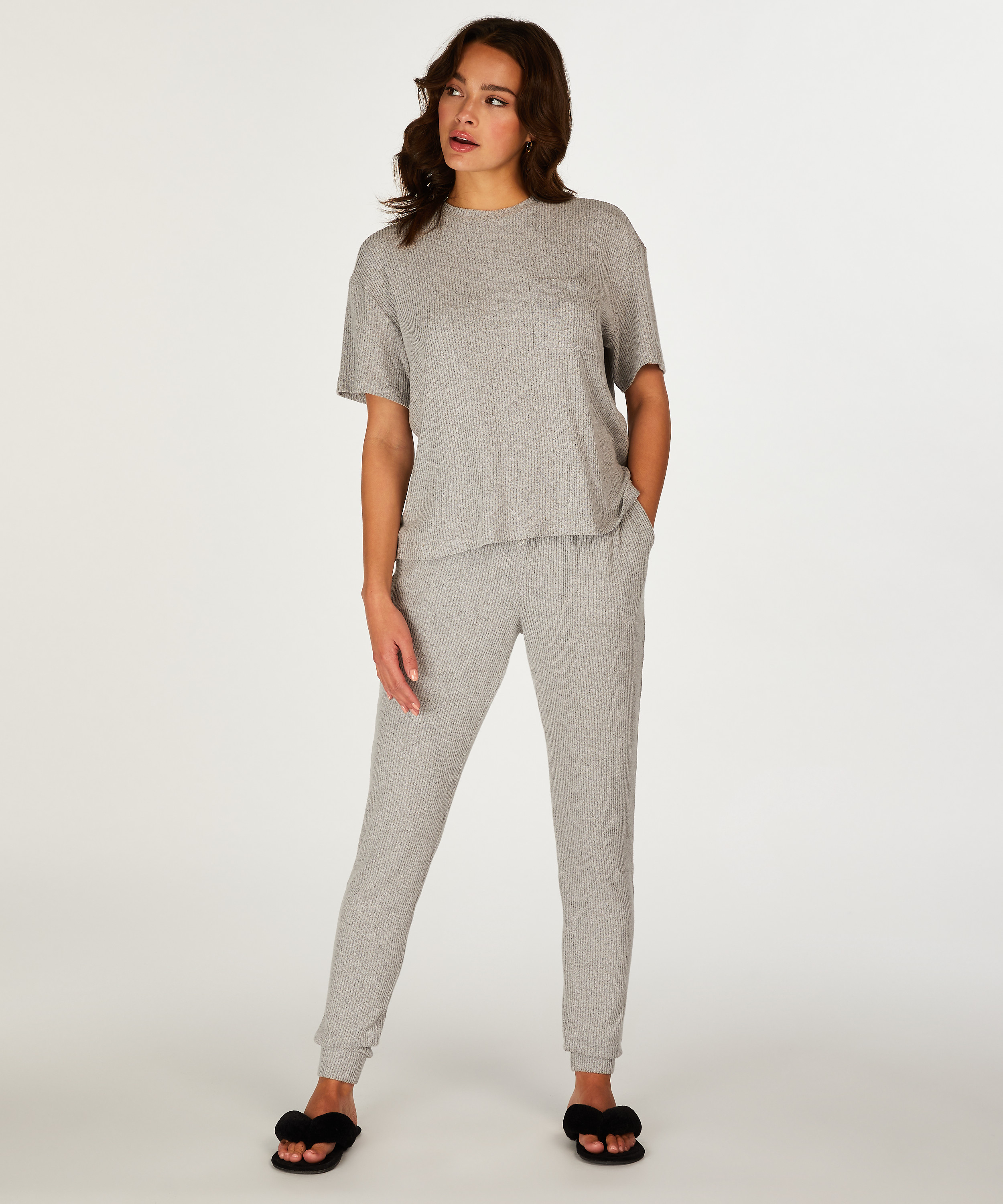 Rib kortermet topp, Gr&aring;, main