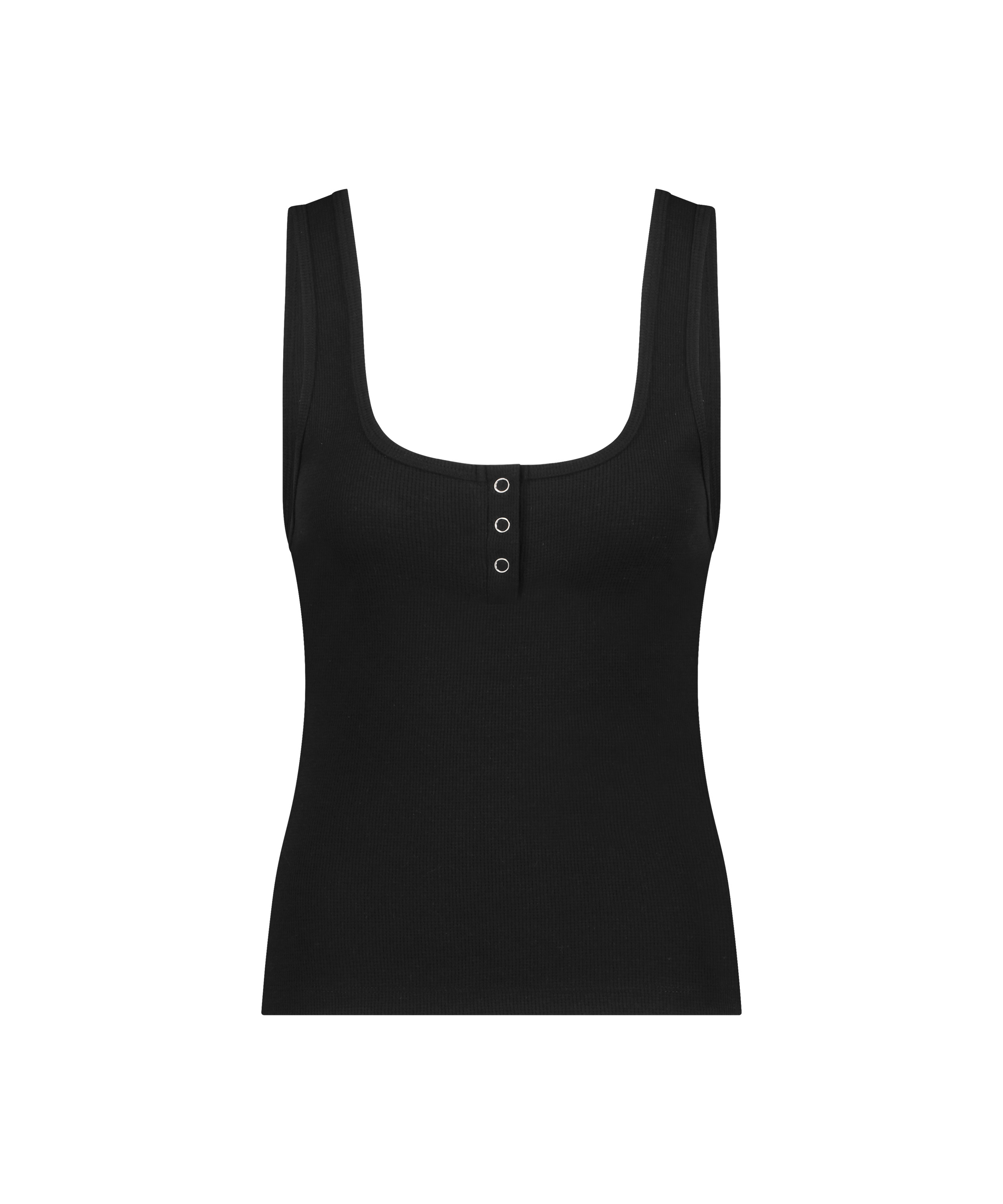 Kortermet vaffelvevd topp, Svart, main