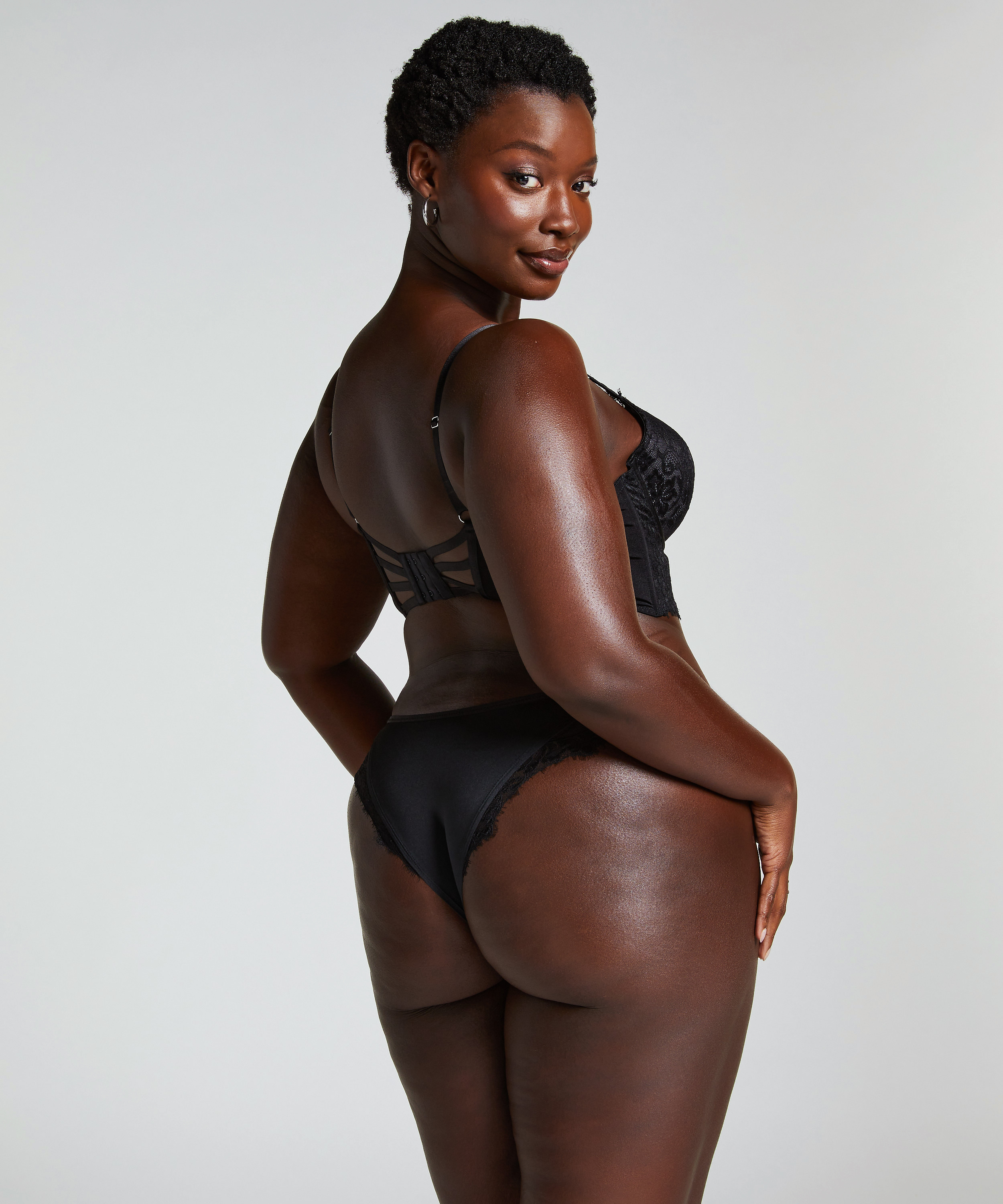 Vatterte longline push-up bøyle-bh Char, Svart, main