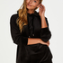 Velvet Long-Sleeved Pyjama Top, Svart