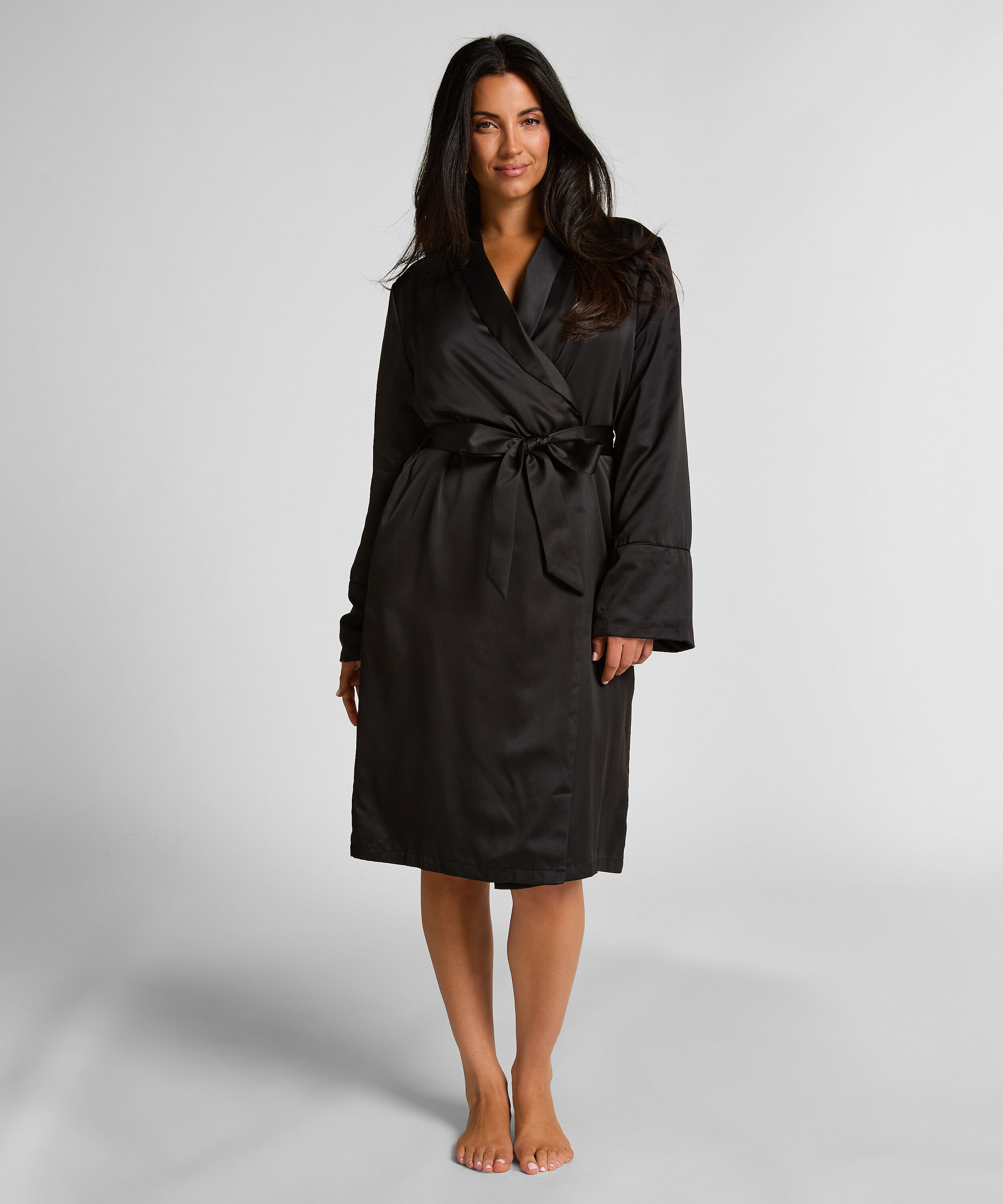 Satin fleece badekåpe, Svart