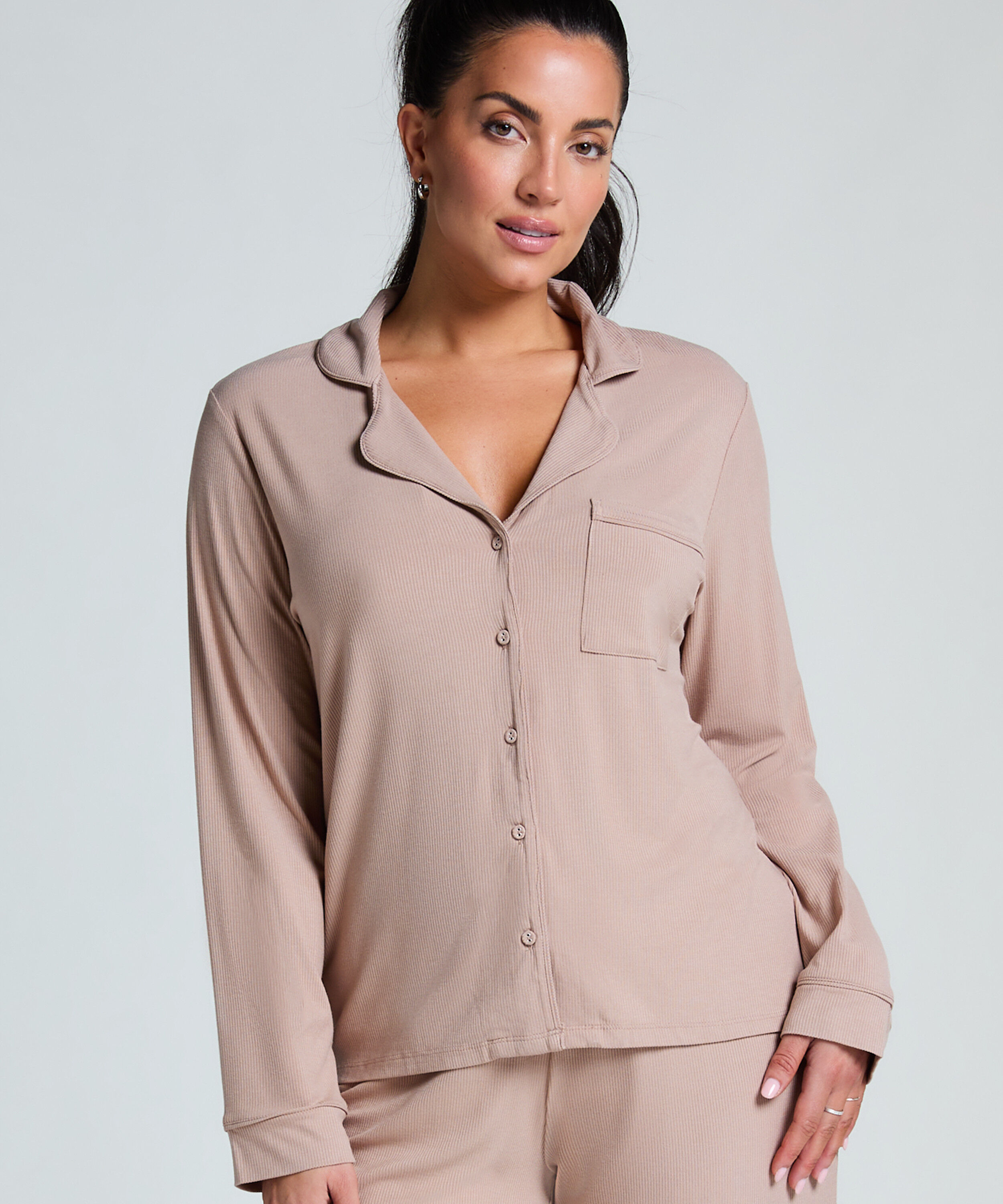 Ribbestrikket jakke – Basisplagg, Beige