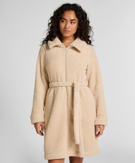 Fleecejakke med glidel&aring;s, Hvit