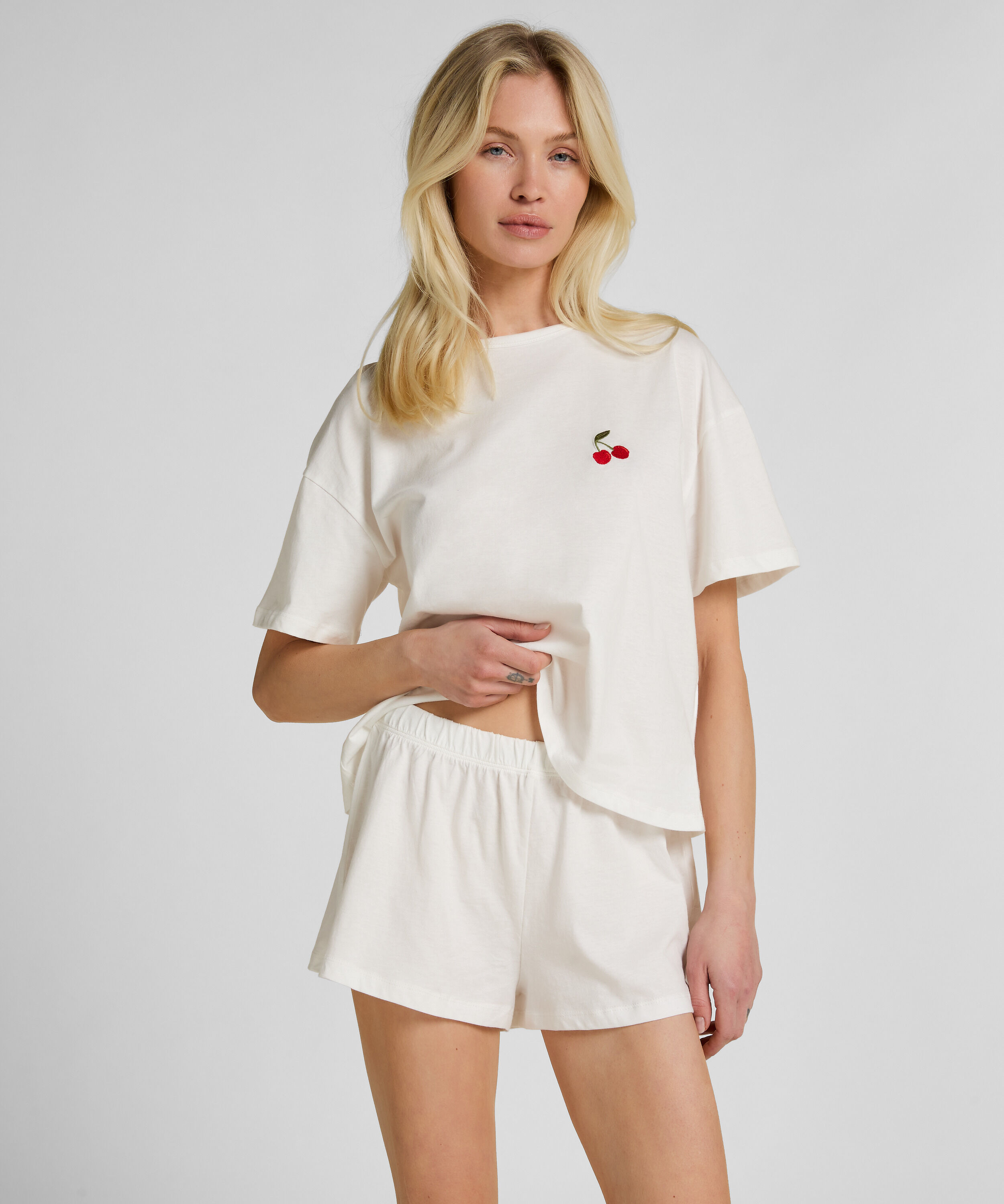 Pyjamasett i Bomull, Hvit Pyjamasett i Bomull, Hvit