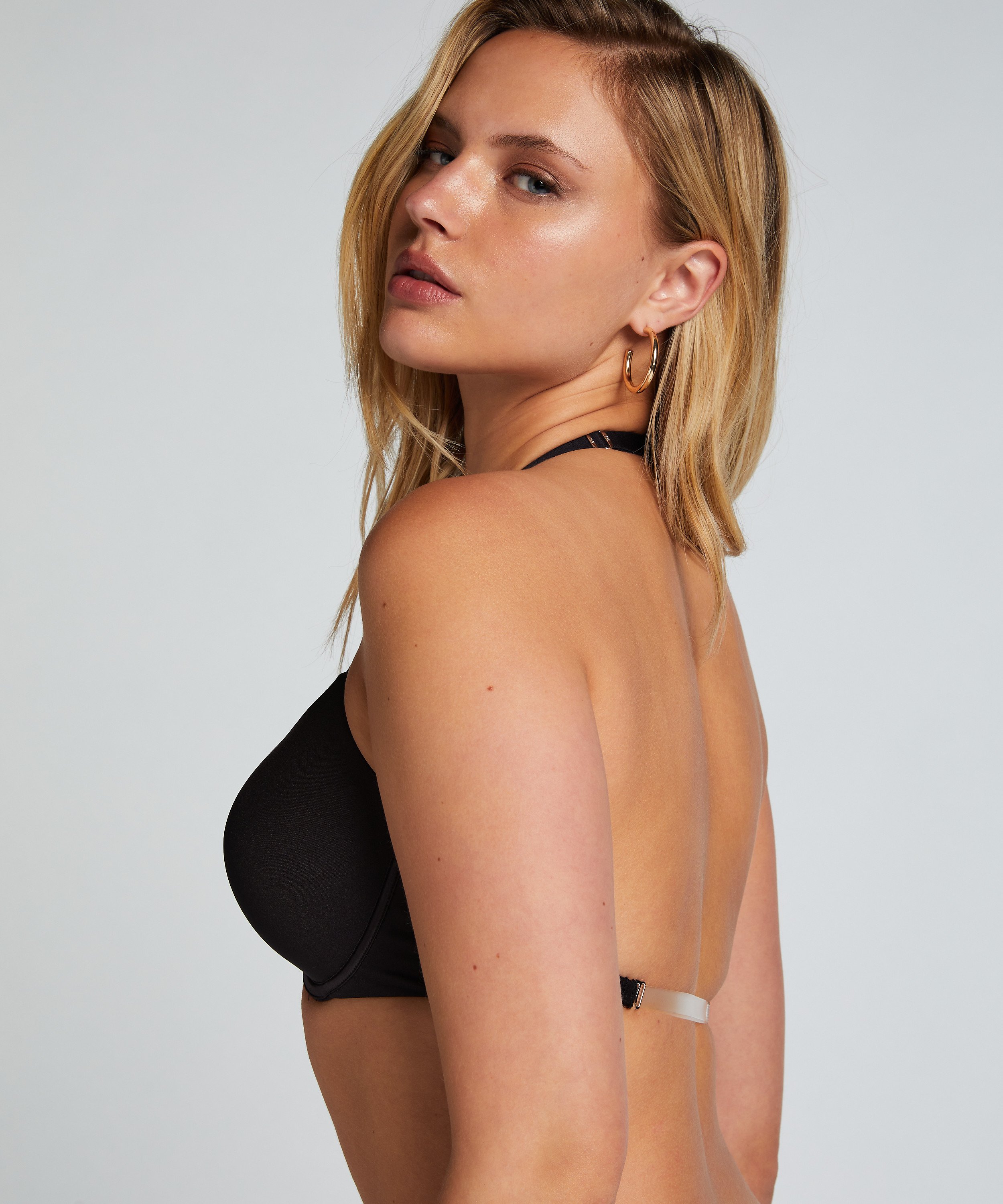 Vattert bh med bøyle Transparent Back Multiway, Svart, main