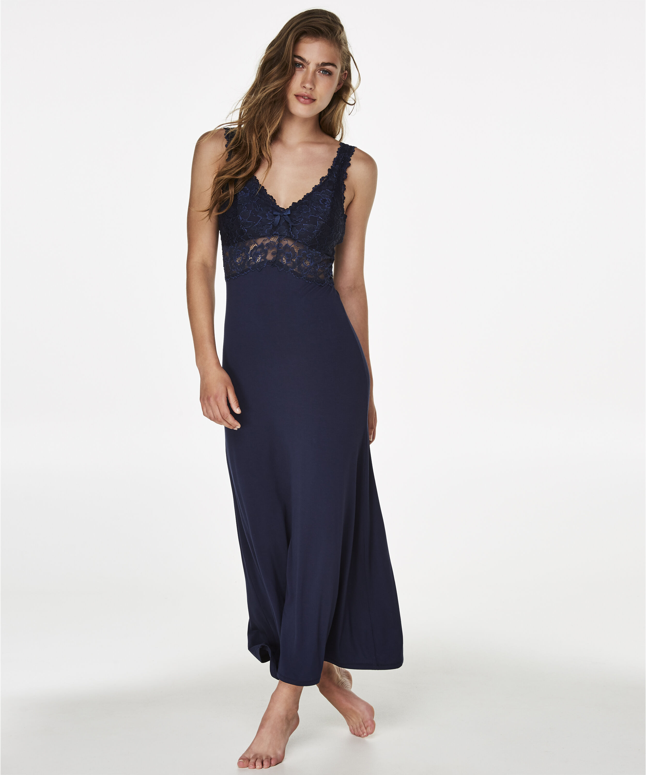 Modal Lace lang slipkjole, Blå