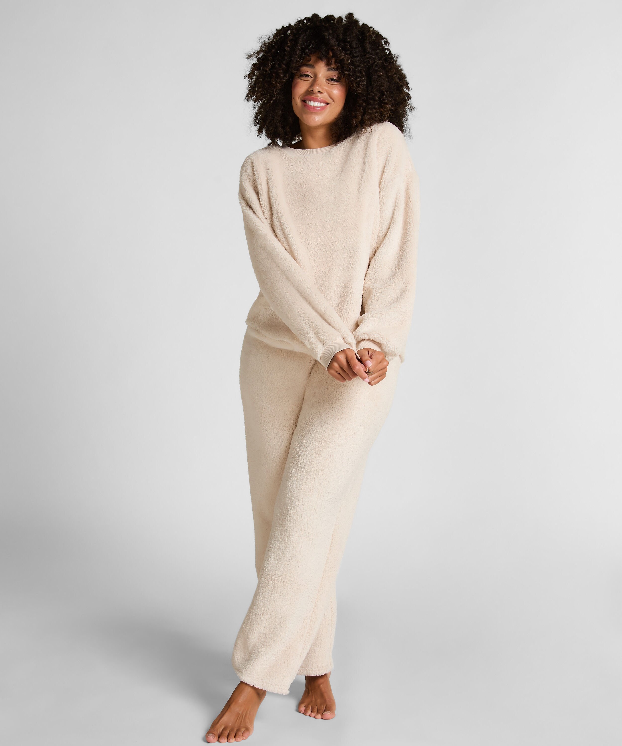 Langermet Topp Fluffy Fleece, Beige