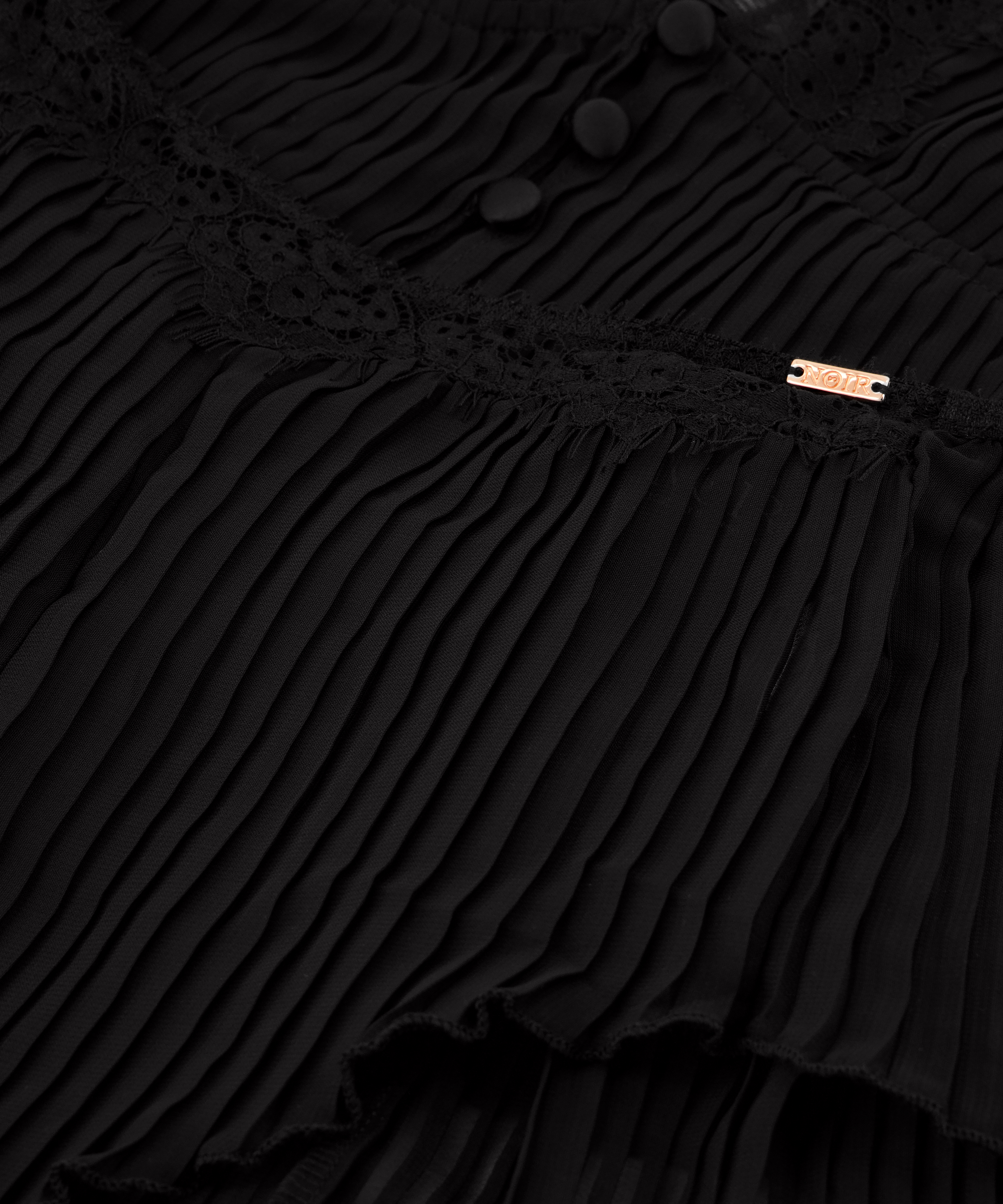 Chiffon plissé camisole-sett, Svart, main