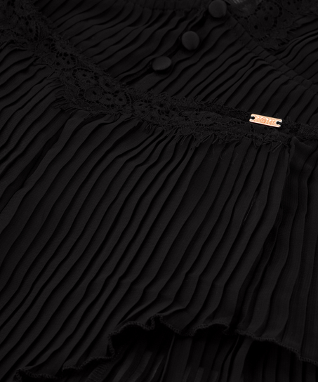 Chiffon plissé camisole-sett, Svart