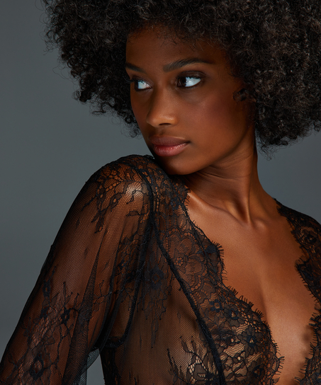 Allover Lace topp, Svart