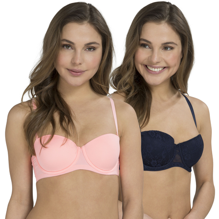 2 Strapless Padded Underwired Bras Lace, Bl&aring;