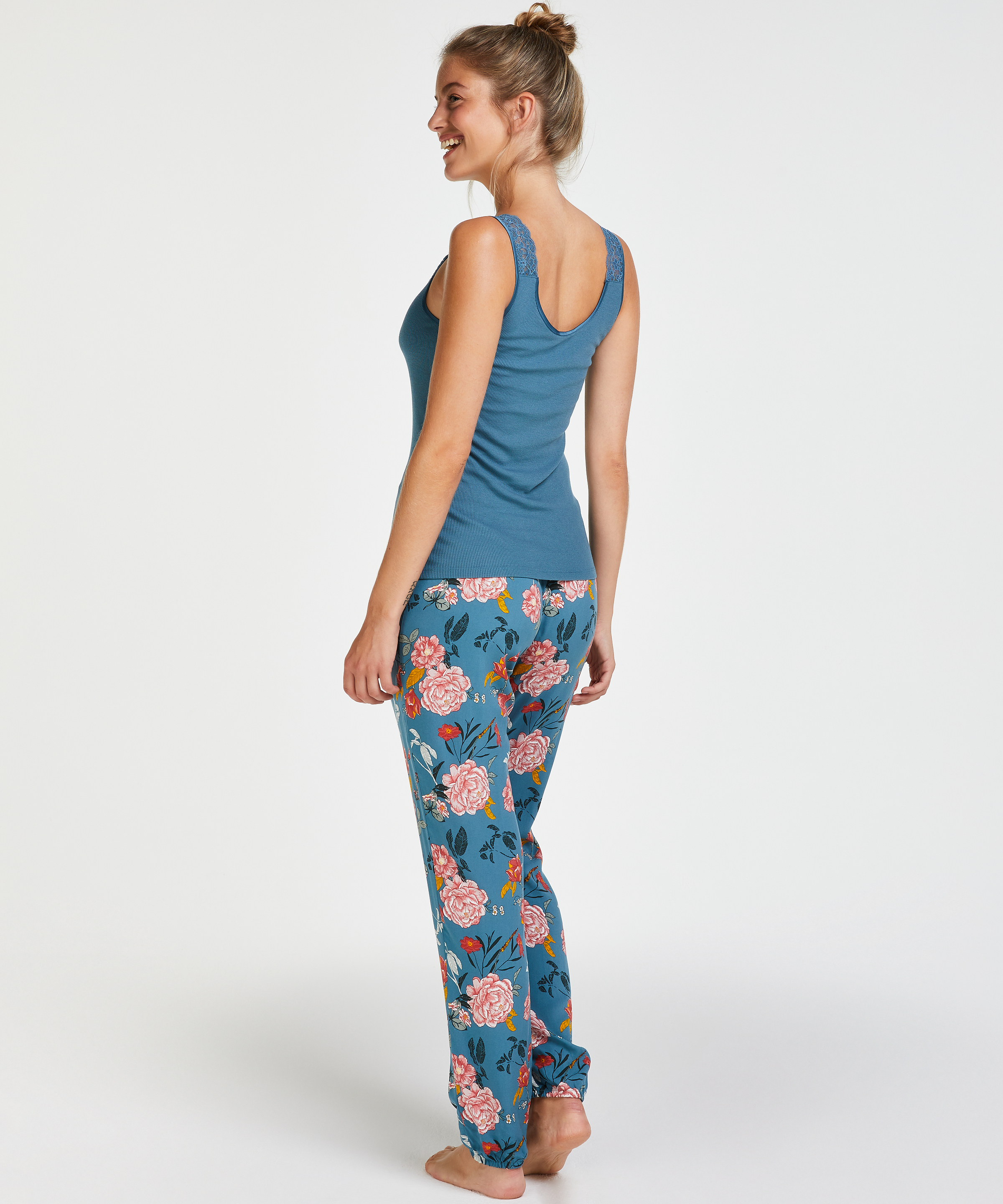 Ribbestrikket singlet med blonder, Gr&oslash;nn, main